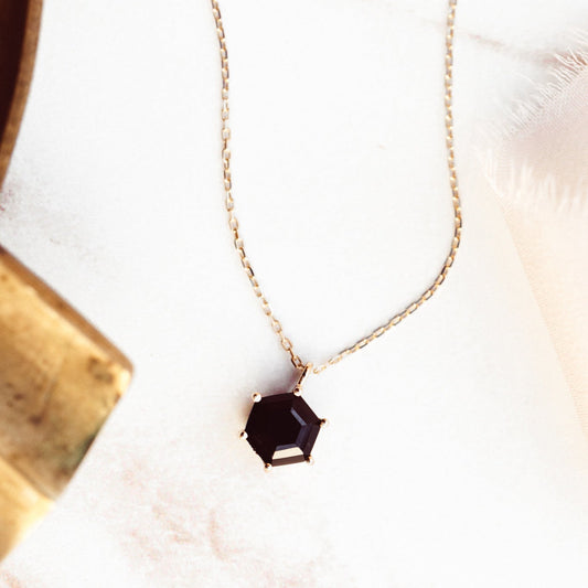 Hexagon Black Spinel 6 Prong Necklace