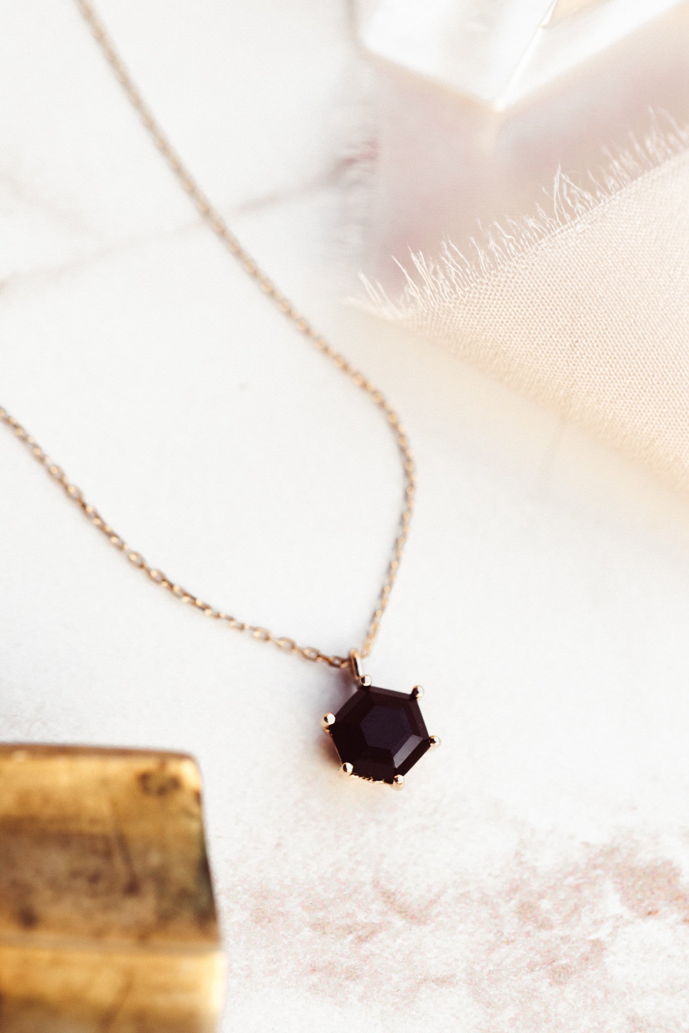 Hexagon Black Spinel 6 Prong Necklace