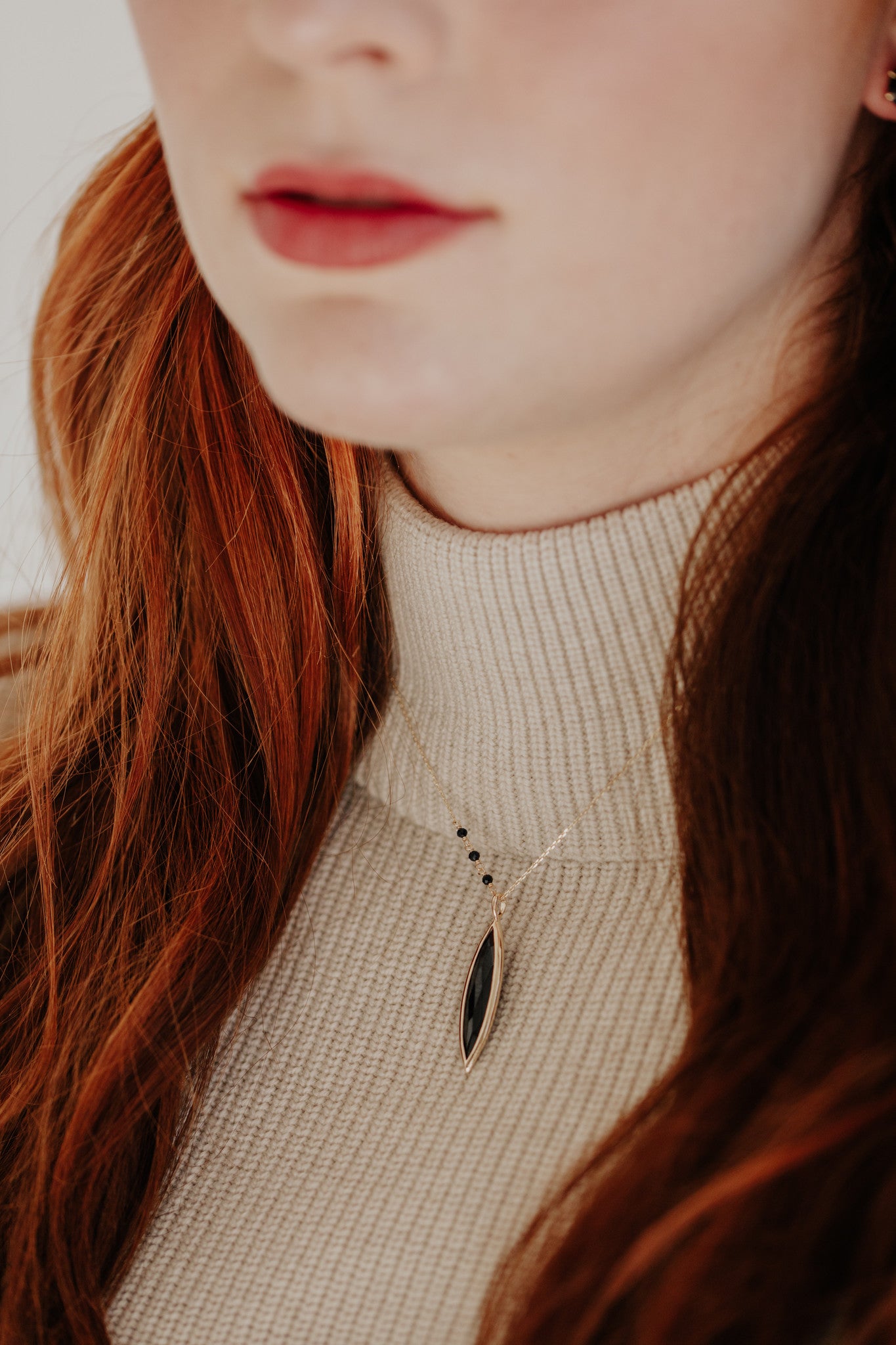 Large Black Spinel Marquise with Three Accents Necklace
