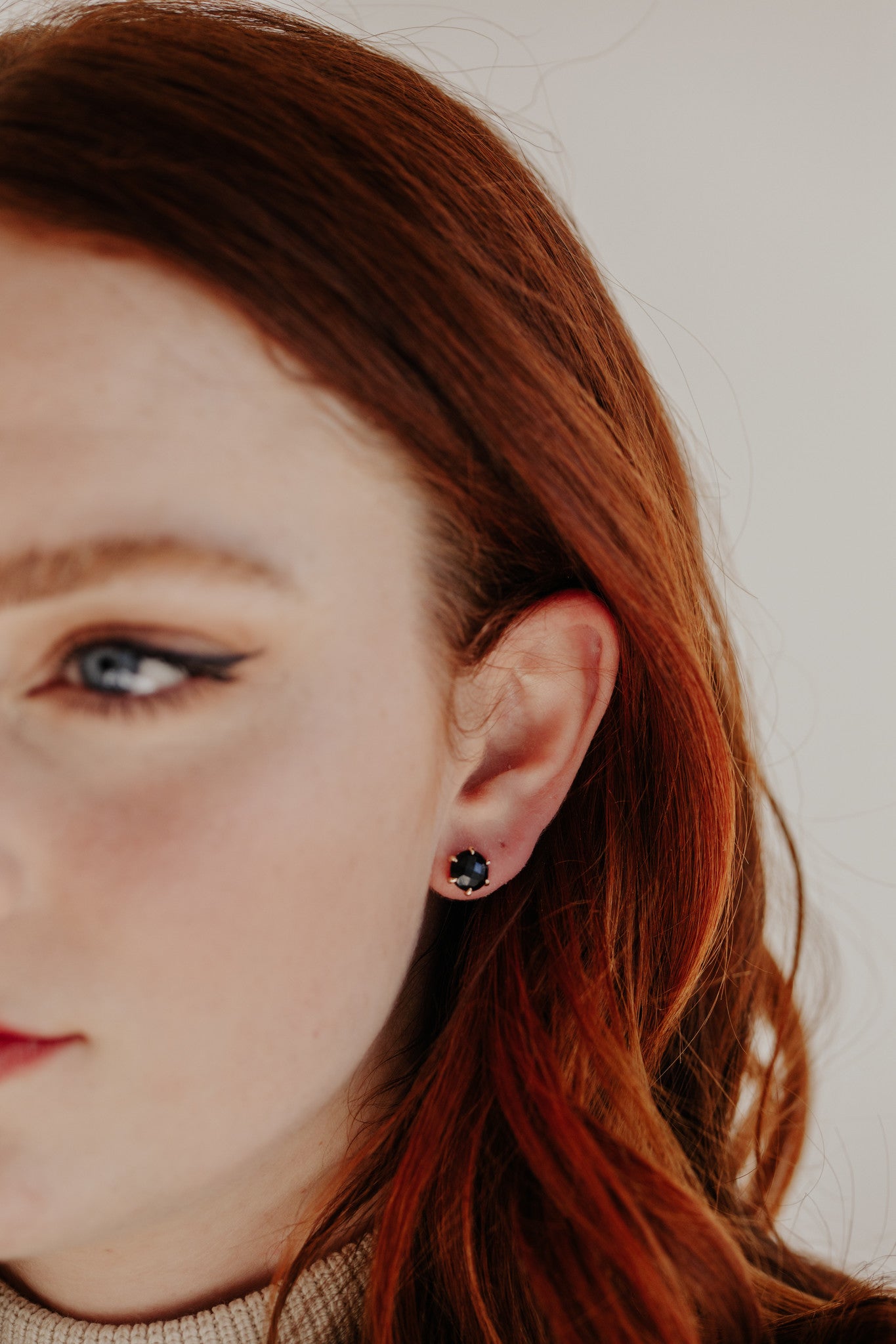 Large Round Black Spinel 6 Prong Stud Earrings