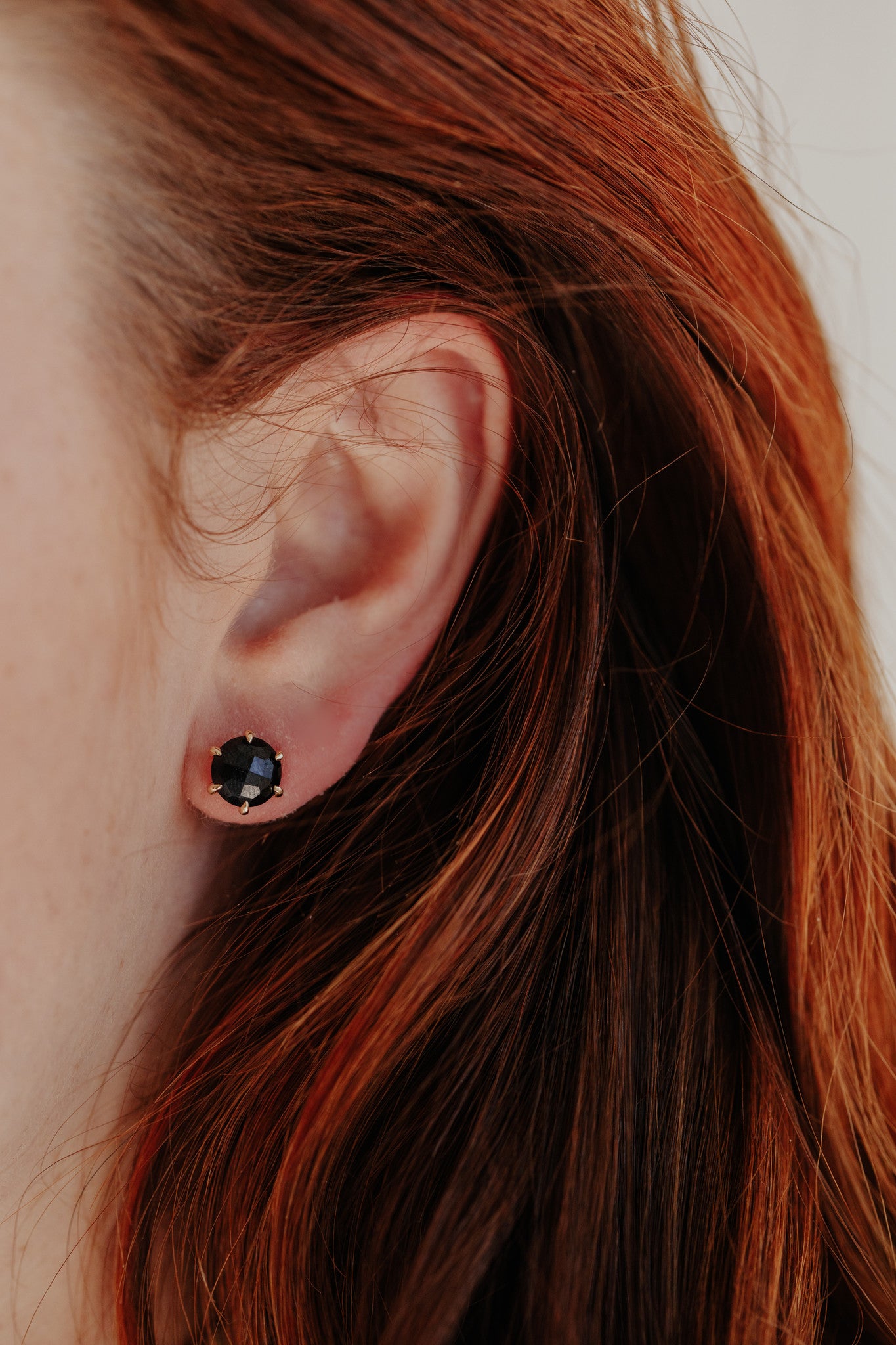 Large Round Black Spinel 6 Prong Stud Earrings