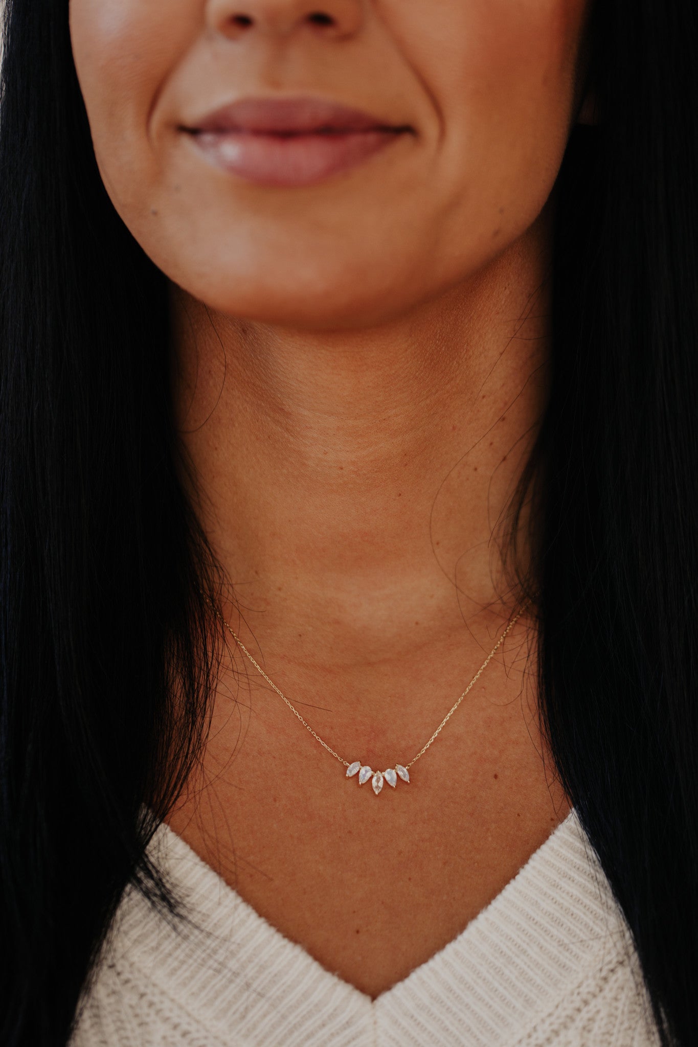 Pear and Marquise Moonstone Curved Necklace