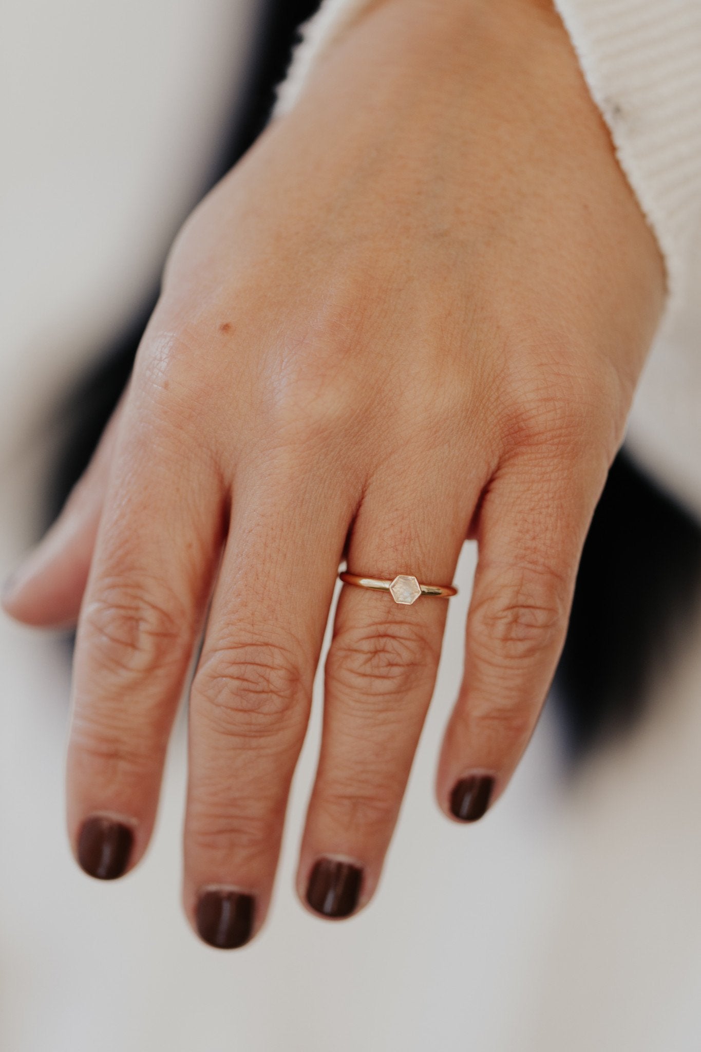 Tiny Hexagon Moonstone Bezel Ring