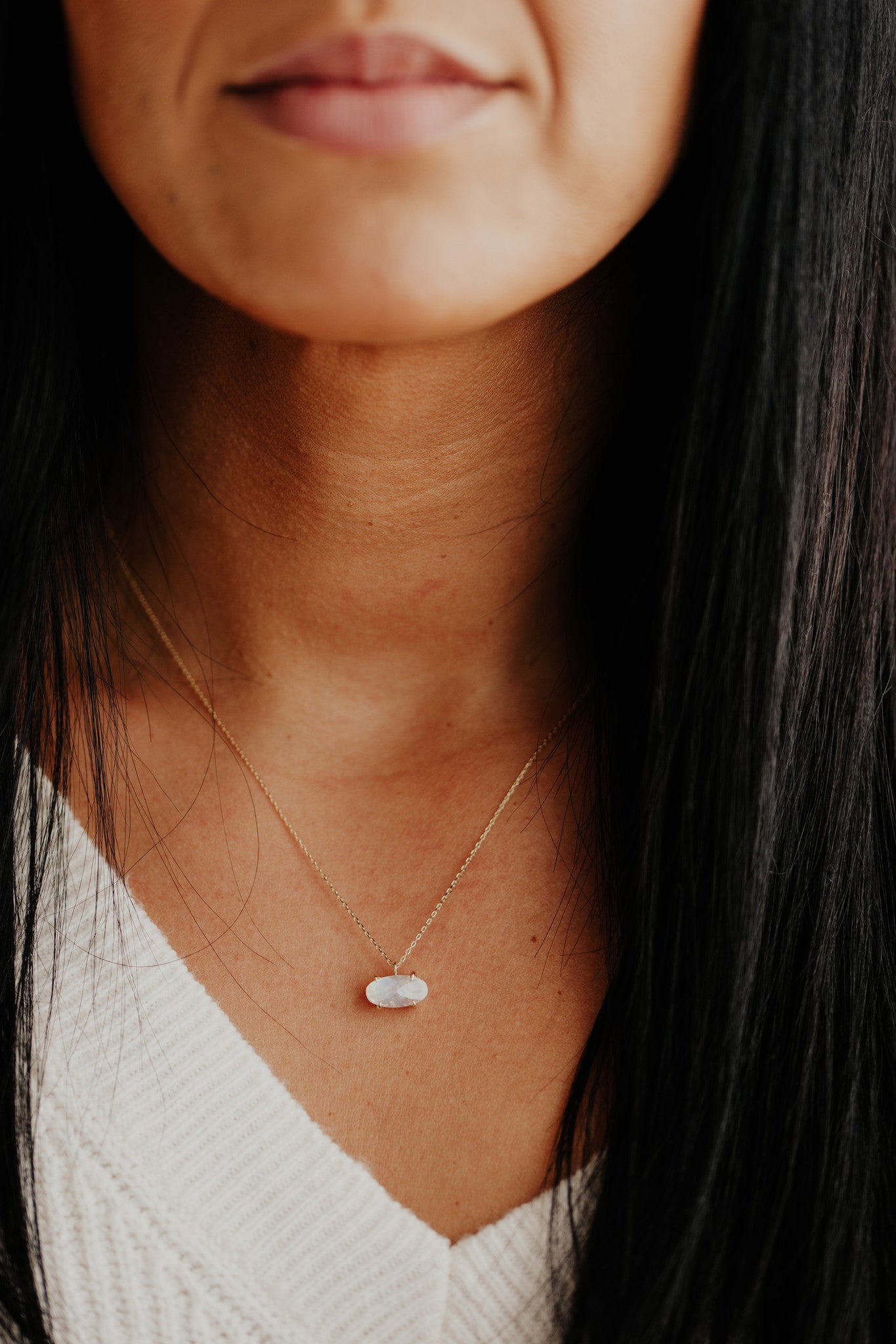 Large Oval Moonstone in Prongs Necklace
