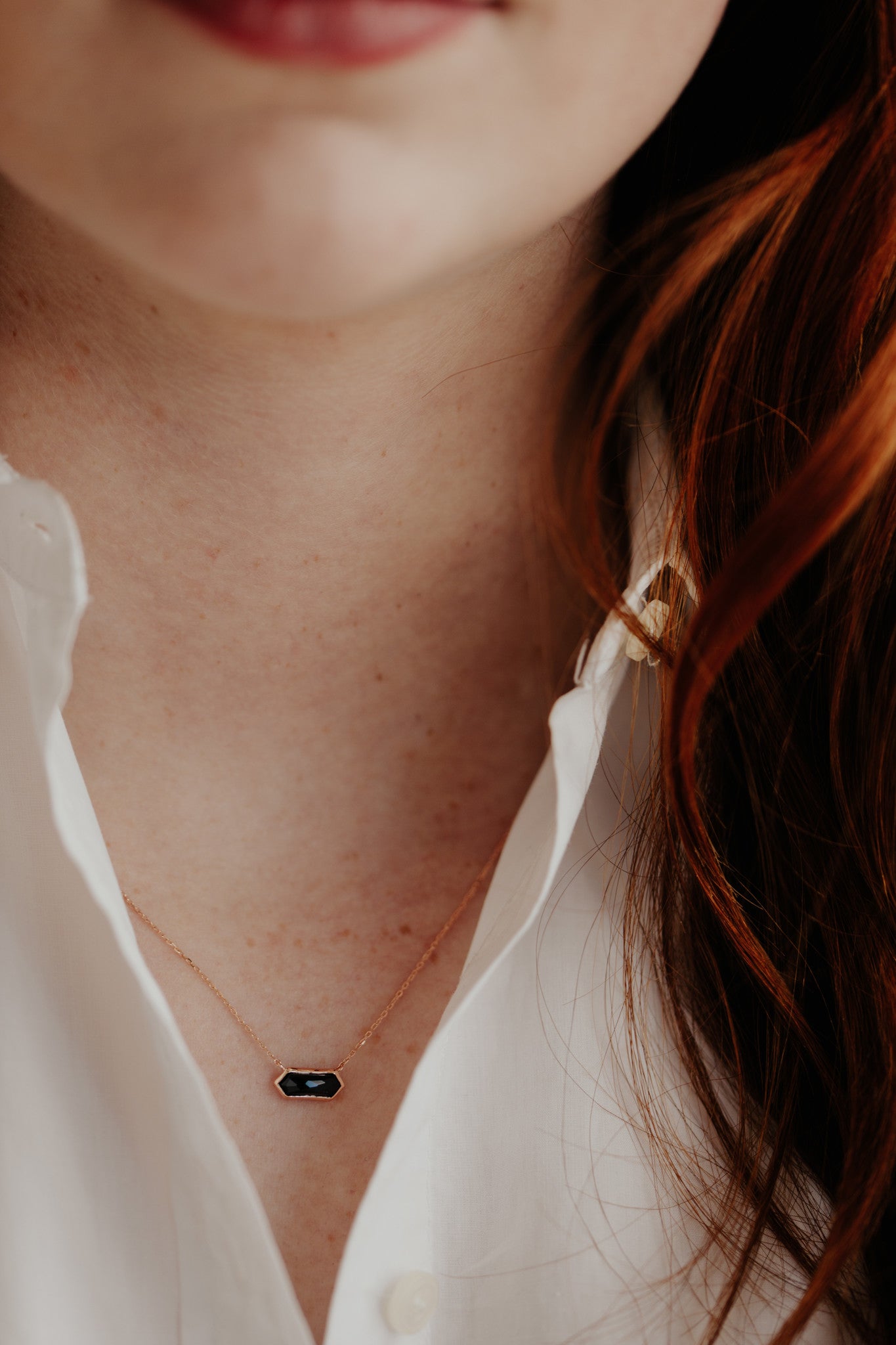 Long Hexagon Black Spinel Bezel Necklace