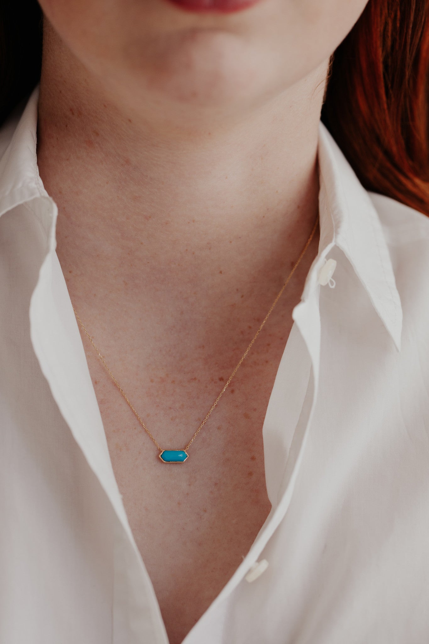 Long Hexagon Turquoise Bezel Necklace