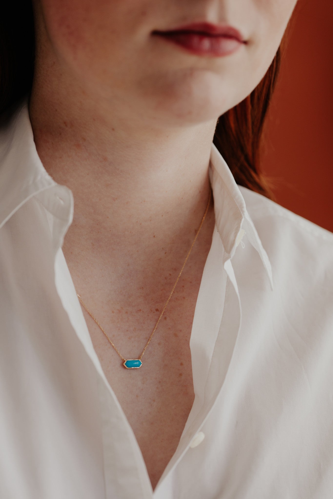 Long Hexagon Turquoise Bezel Necklace