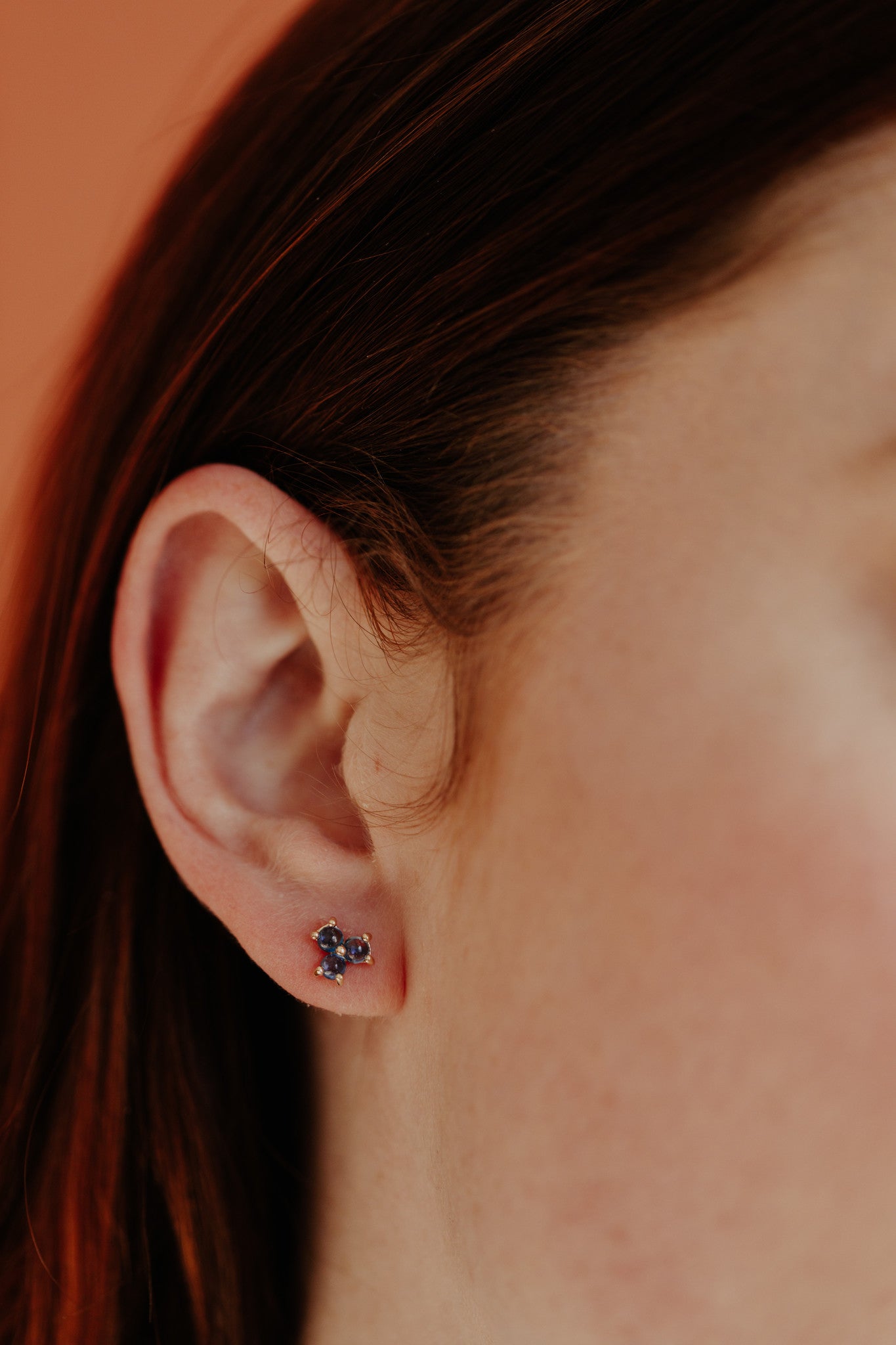 Three Round Sapphire Cluster Stud Earrings
