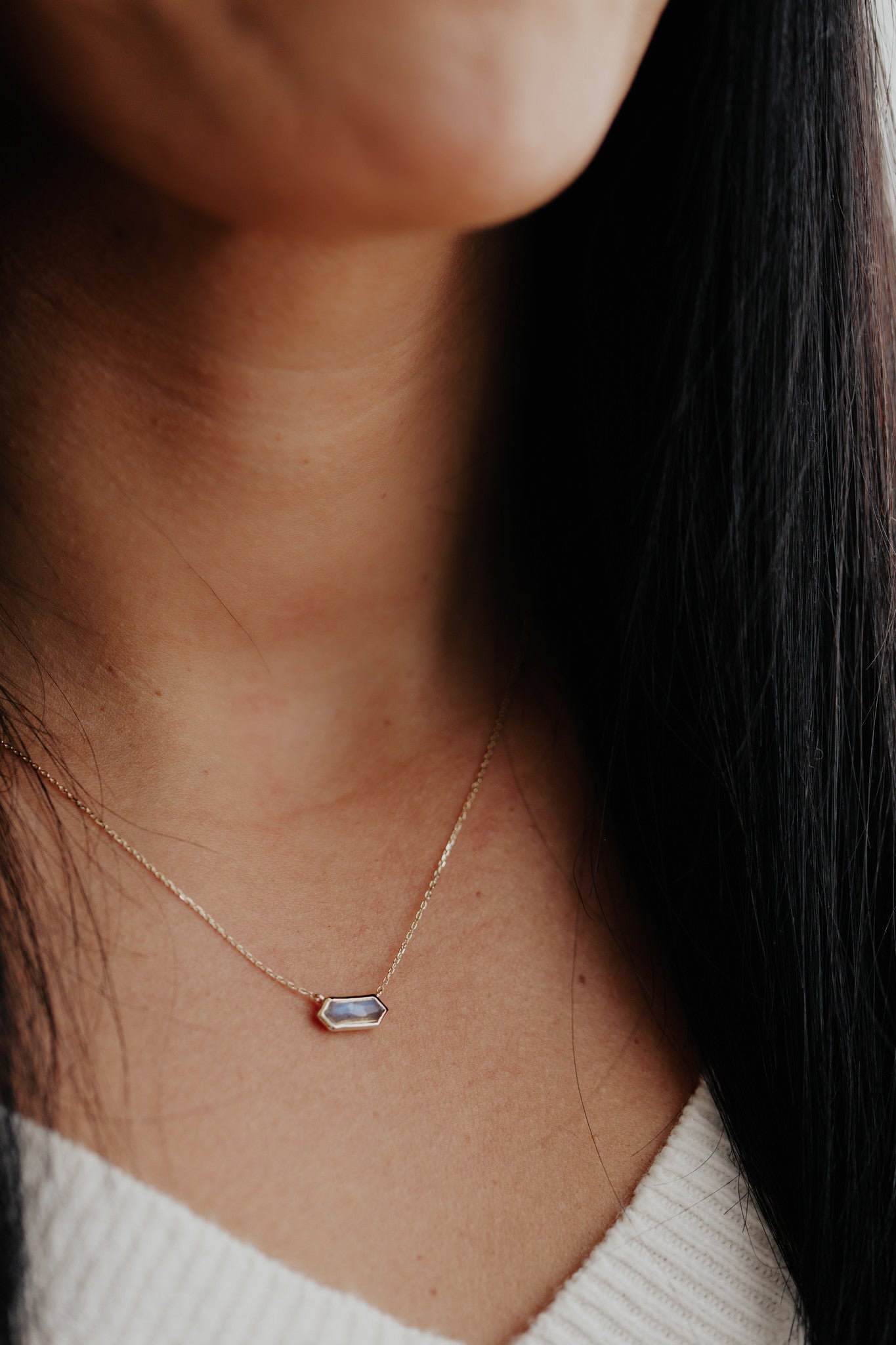 Long Hexagon Labradorite Bezel Necklace