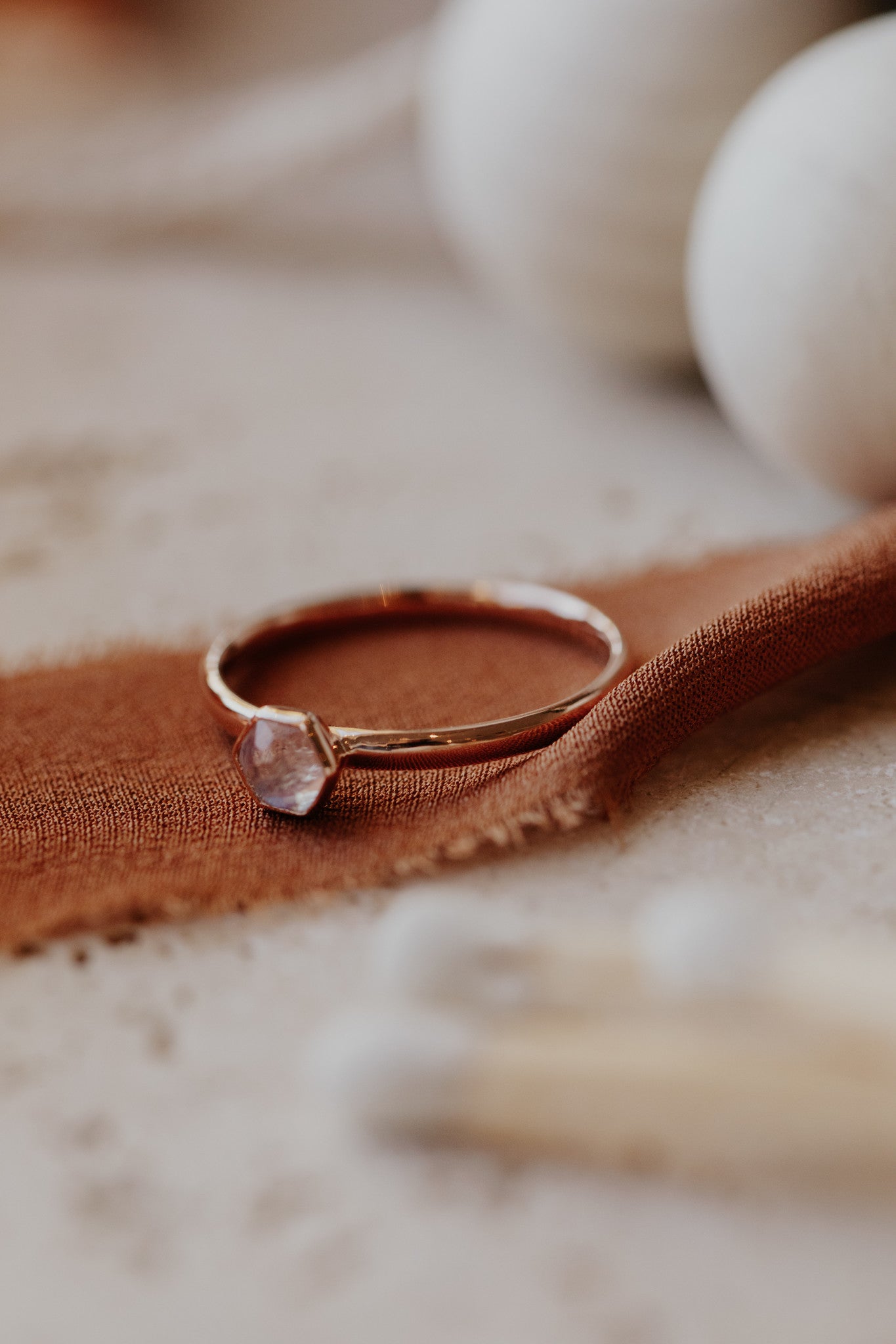 Tiny Hexagon Moonstone Bezel Ring