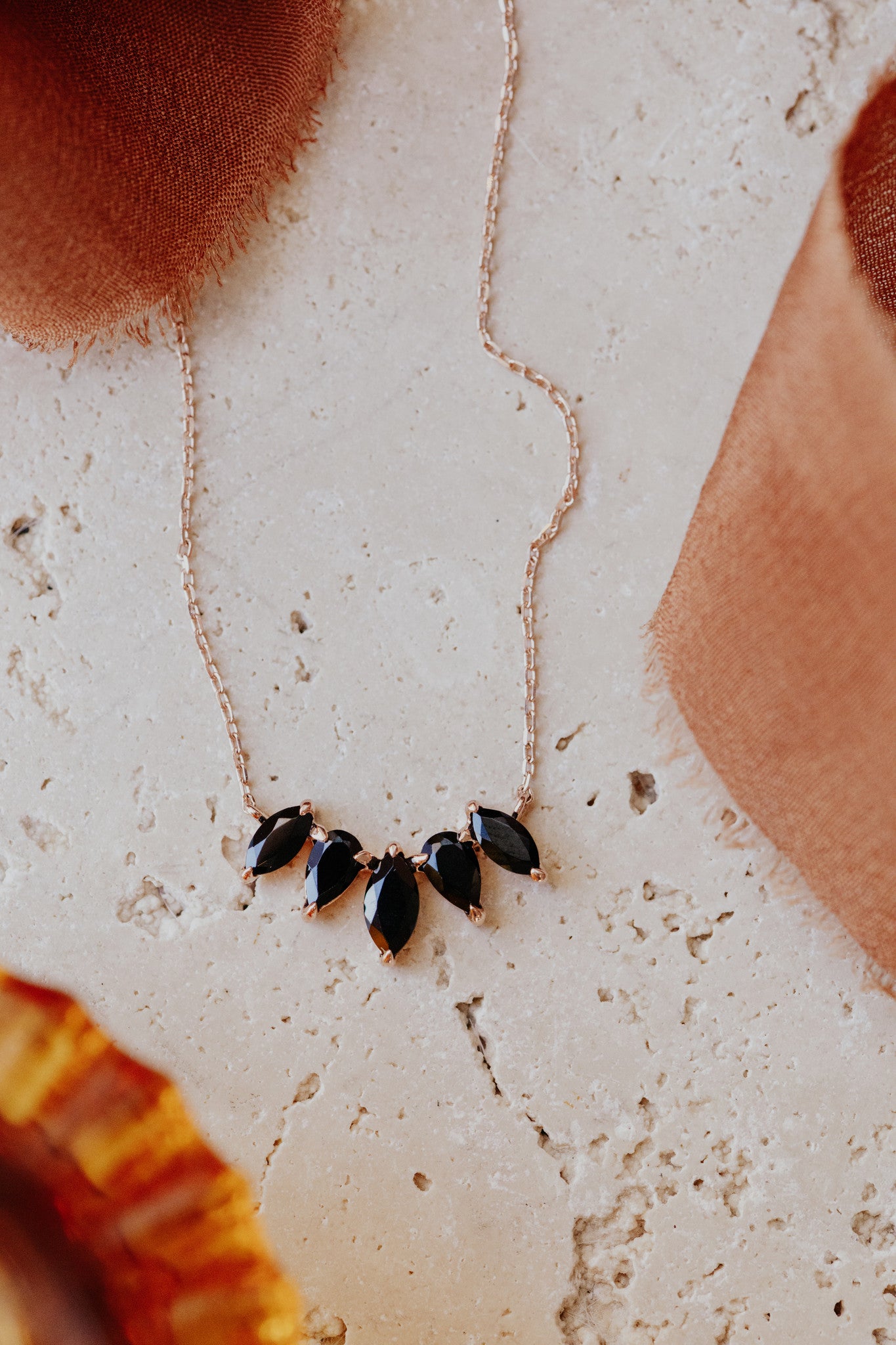 Pear and Marquise Black Spinel Curved Necklace