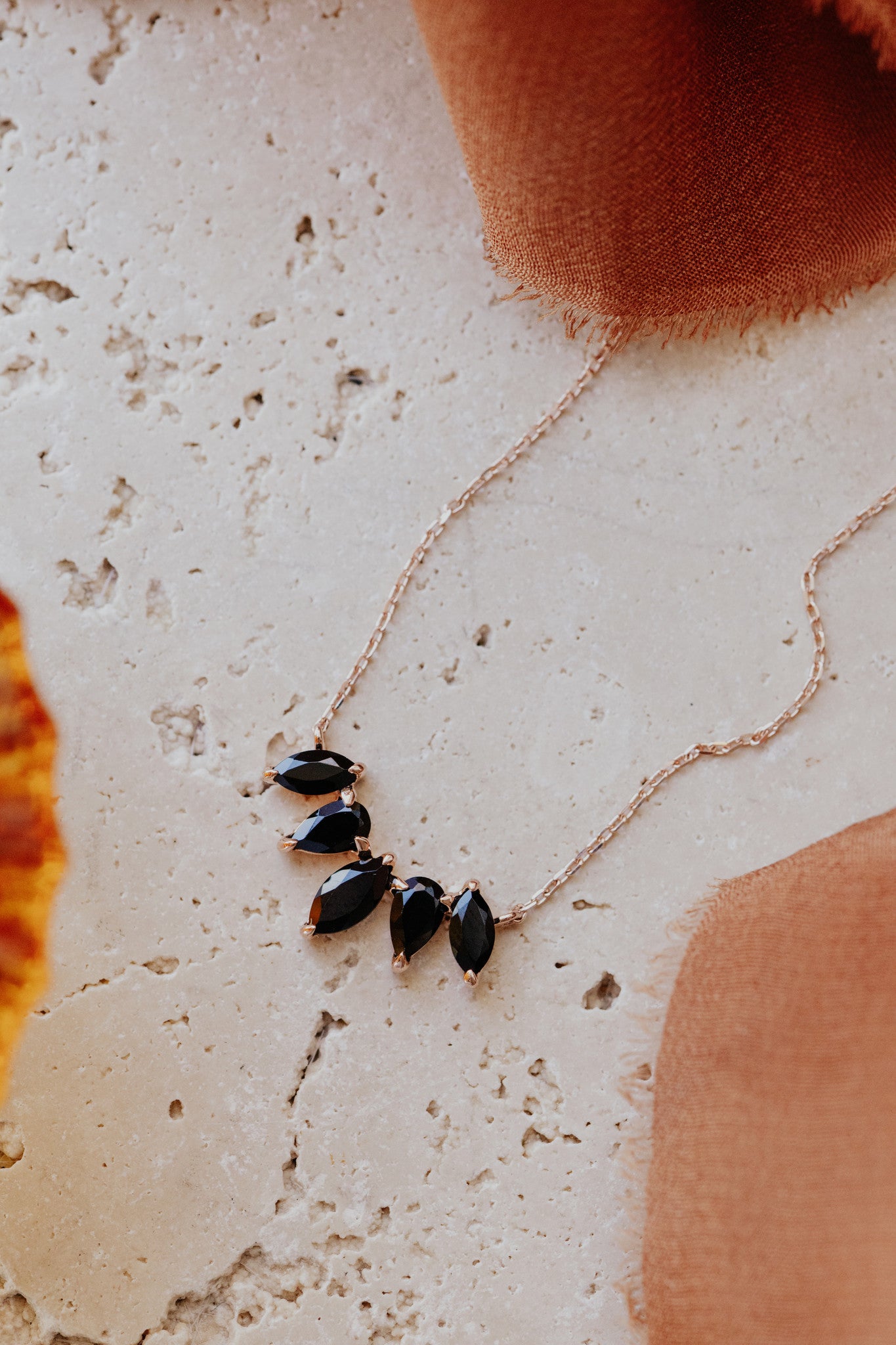 Pear and Marquise Black Spinel Curved Necklace