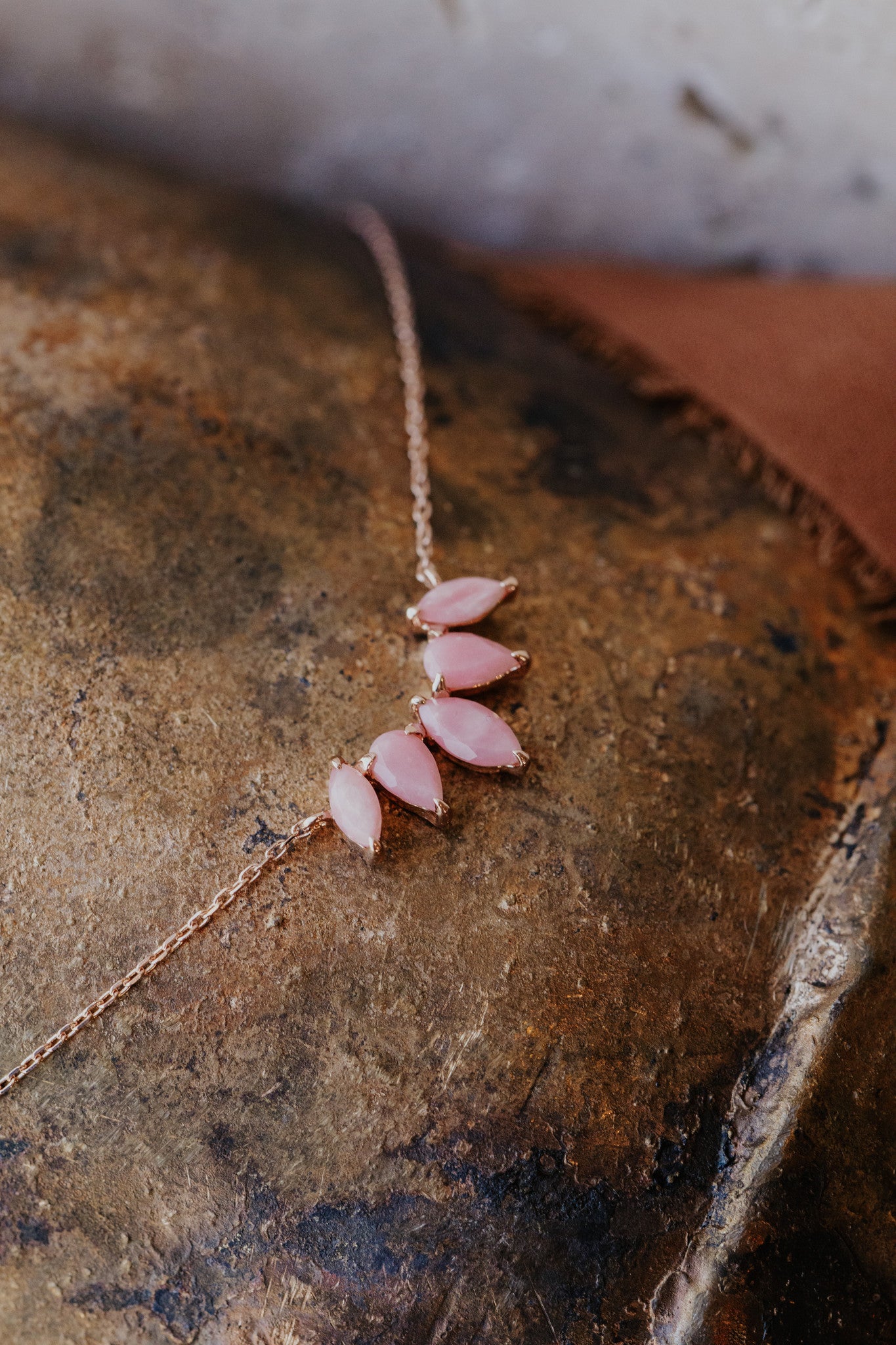 Pear and Marquise Pink Opal Curved Necklace