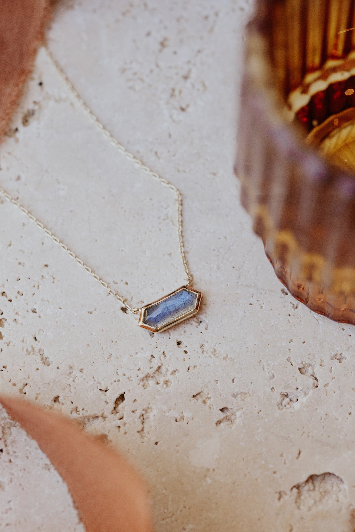 Long Hexagon Labradorite Bezel Necklace