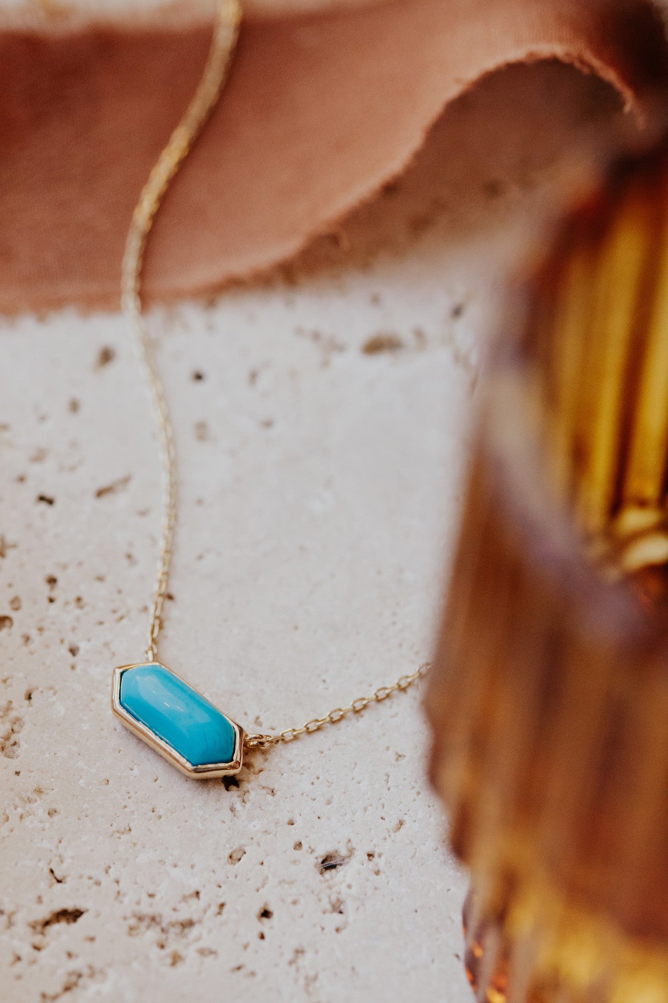 Long Hexagon Turquoise Bezel Necklace