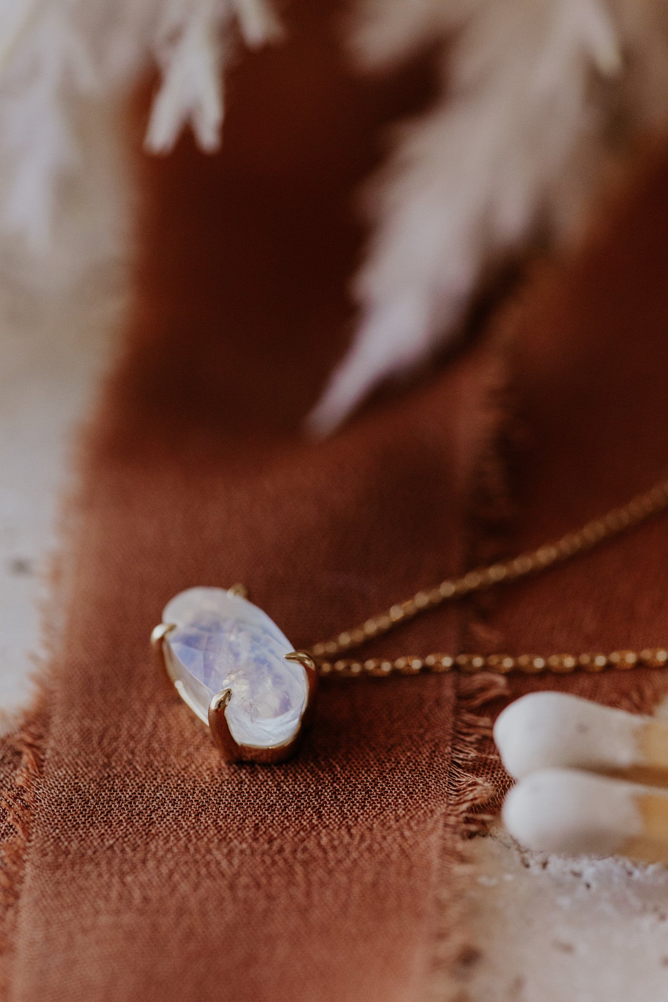 Large Oval Moonstone in Prongs Necklace