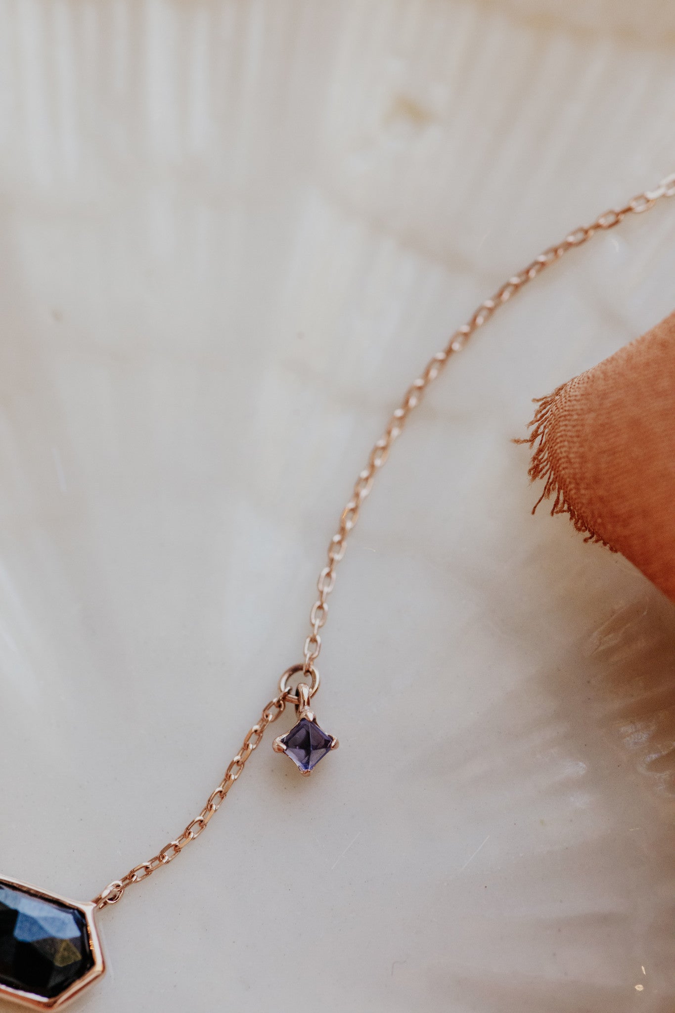 Long Hexagon Black Spinel with Iolite Dangle Necklace