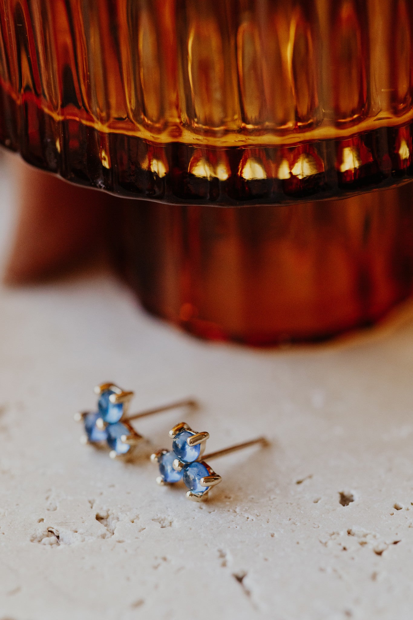 Three Round Sapphire Cluster Stud Earrings