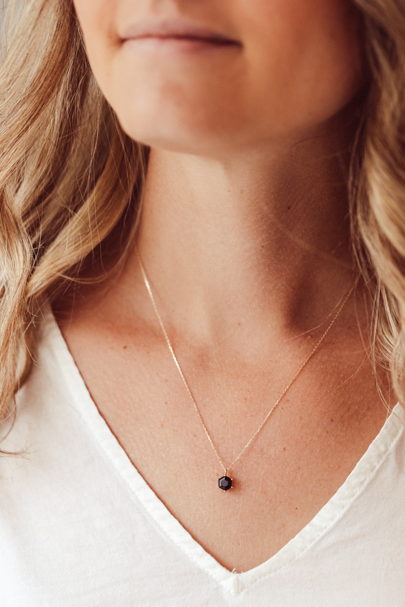 Hexagon Black Spinel 6 Prong Necklace