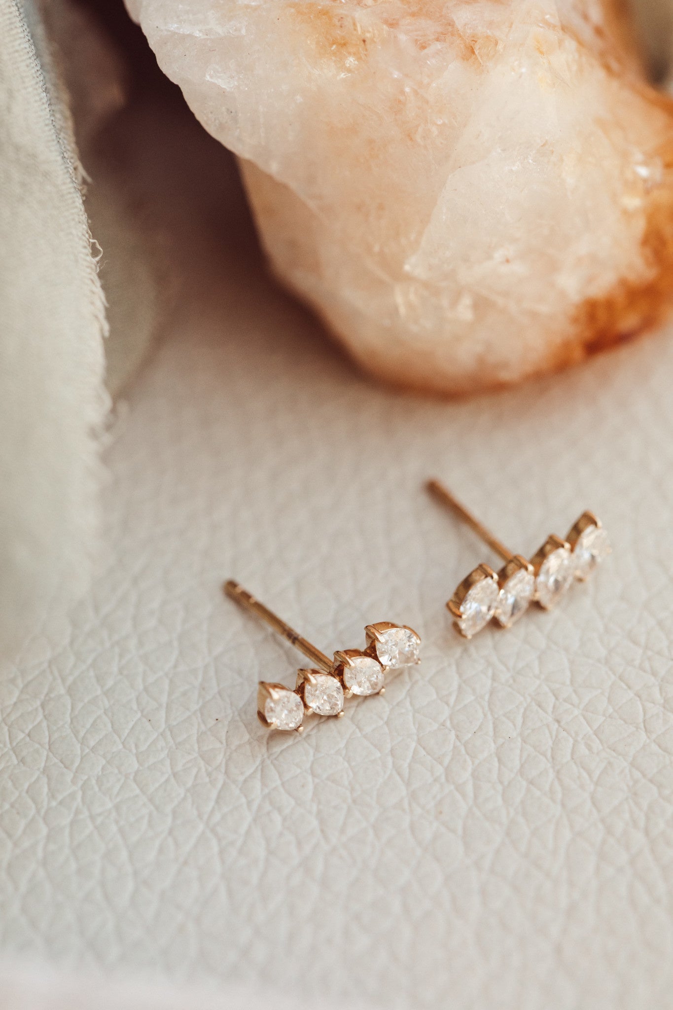 Four Marquise Diamond Curved Stud Earrings