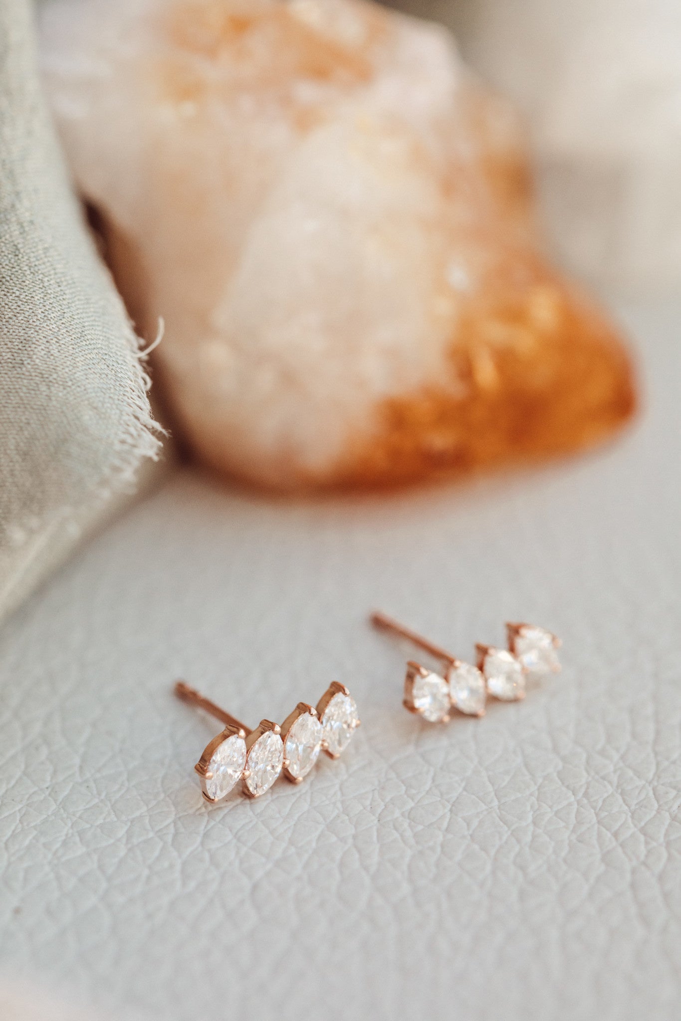 Four Marquise Diamond Curved Stud Earrings