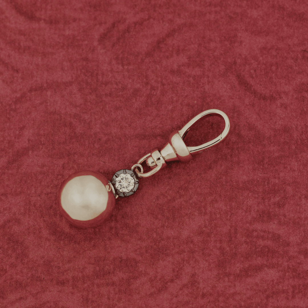 Round Black Rhodium Collet Set Lab Grown Diamond with Gold Ball Charm