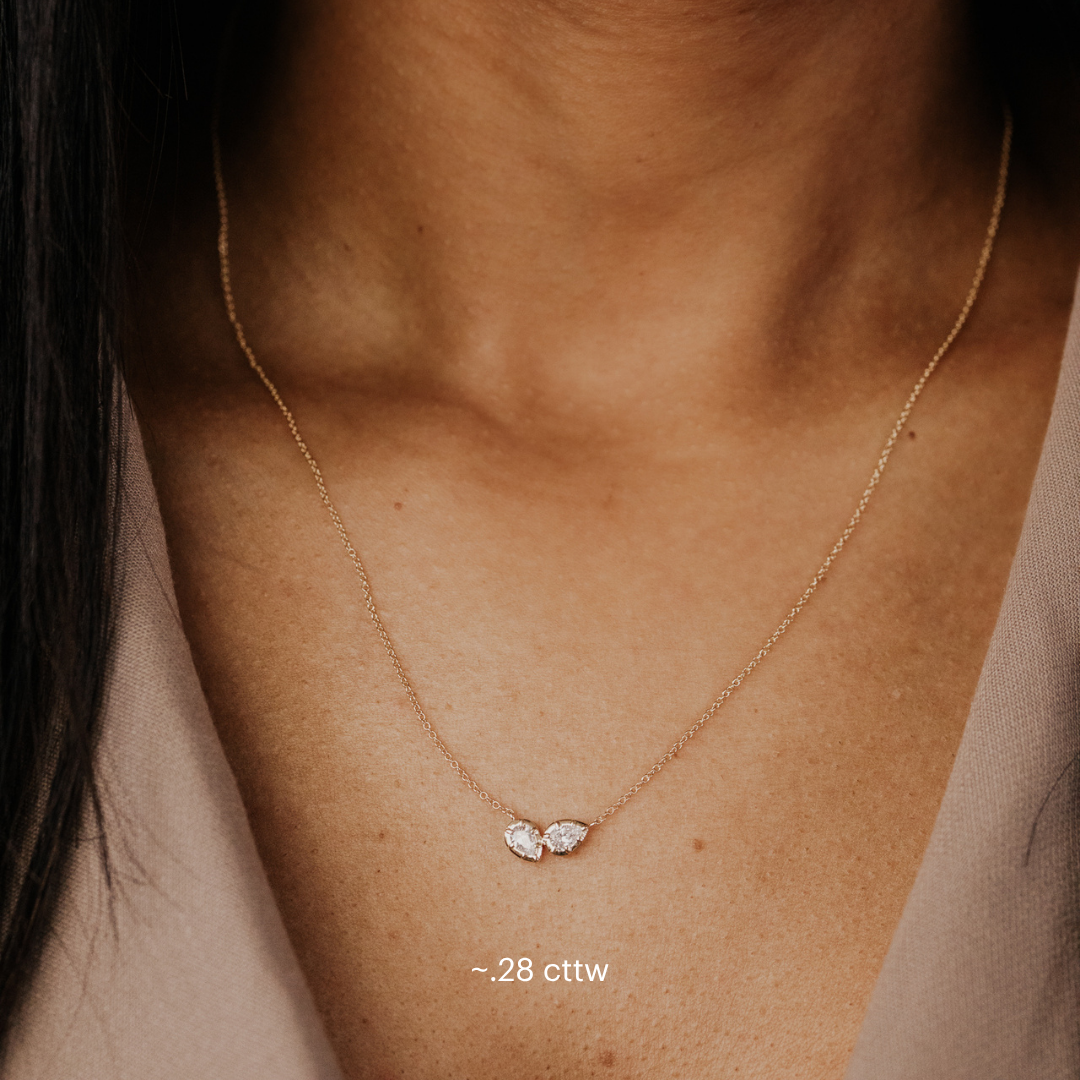 Two Pear Collet Set Lab Grown Diamond Necklace