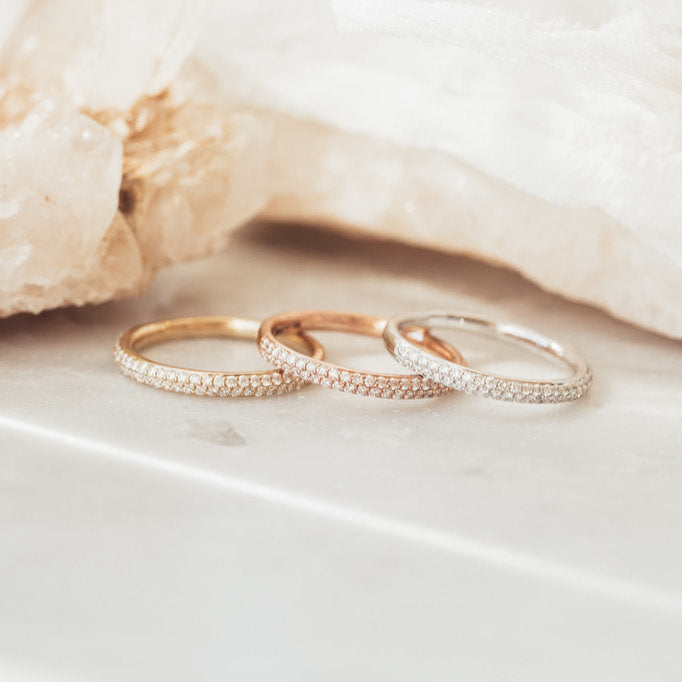The Double Row Diamond Band in 14k yellow, white, and rose gold