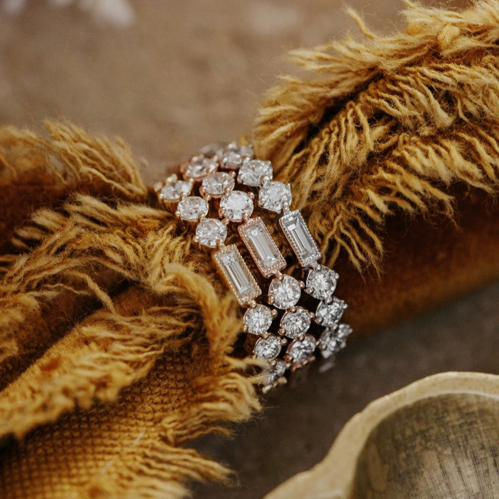 Diamond band on a textured surface with a neutral background