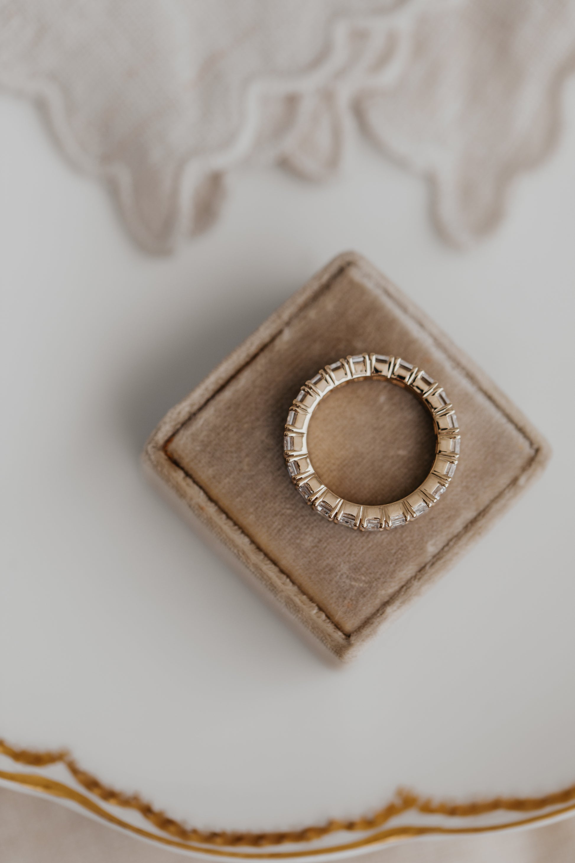 The Amara Emerald Cut Full Eternity Diamond Band aerial view