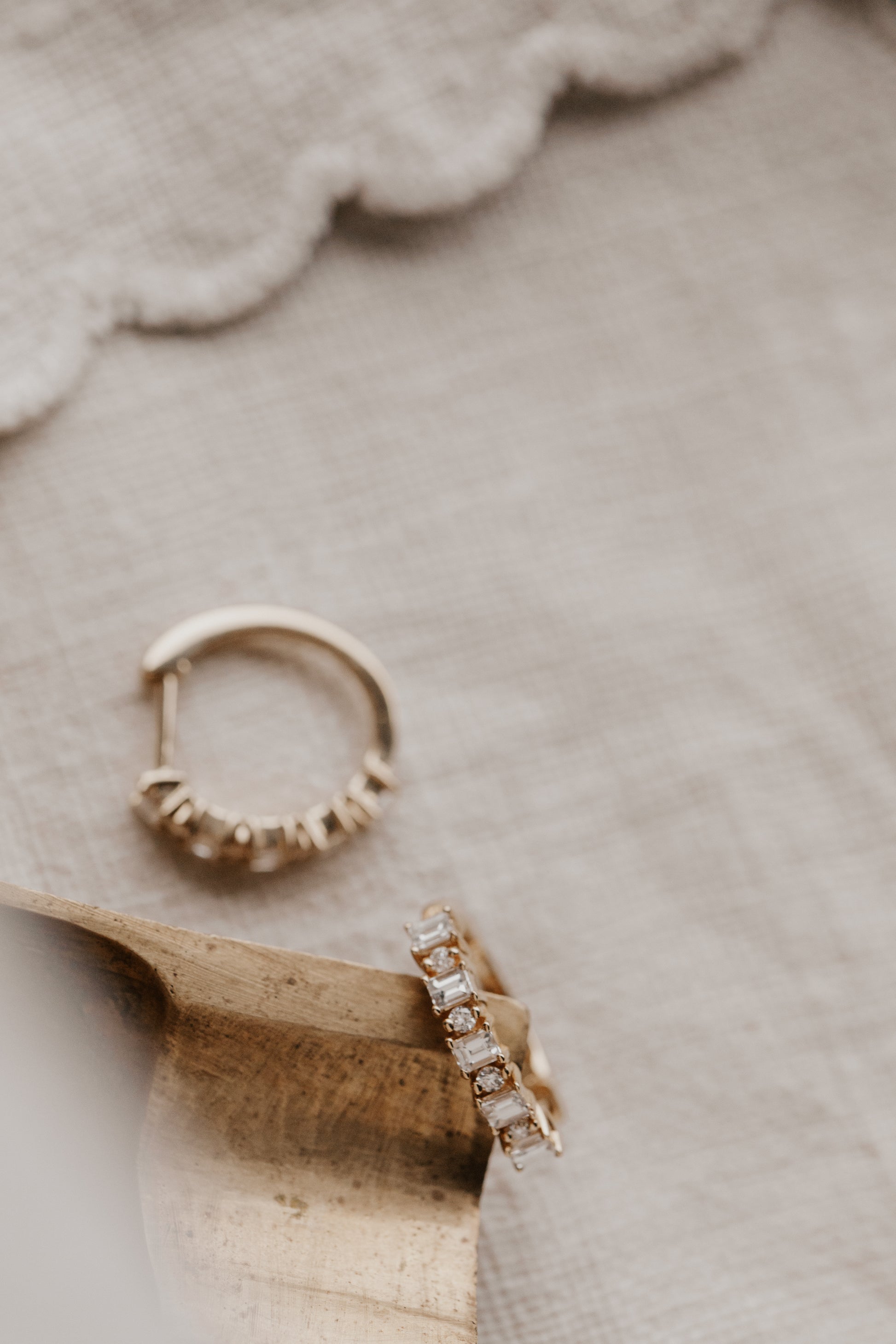 Baguette and Round Diamond Huggie Earrings