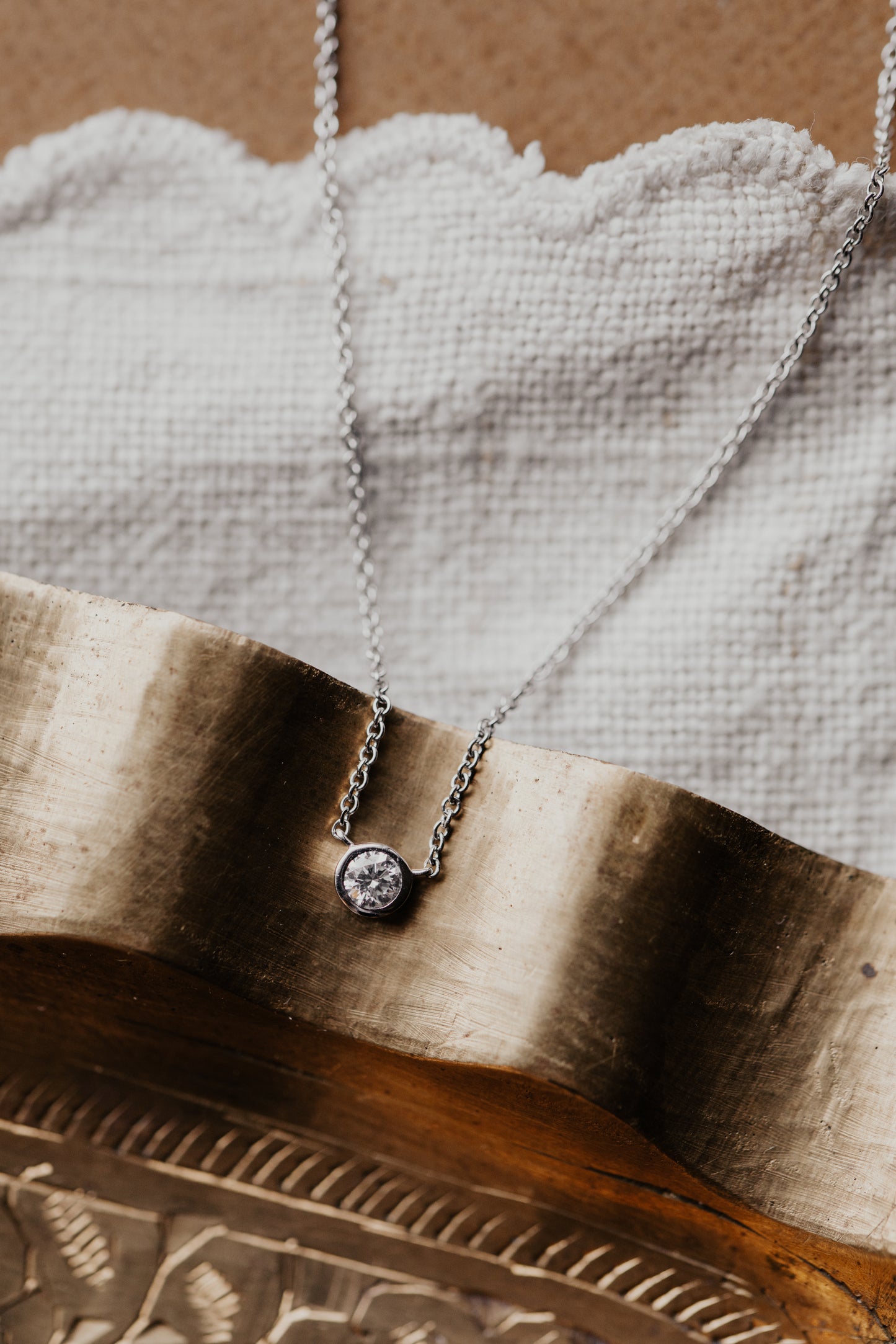 Bezel Set Diamond on Chain Necklace on a 14k white gold chain