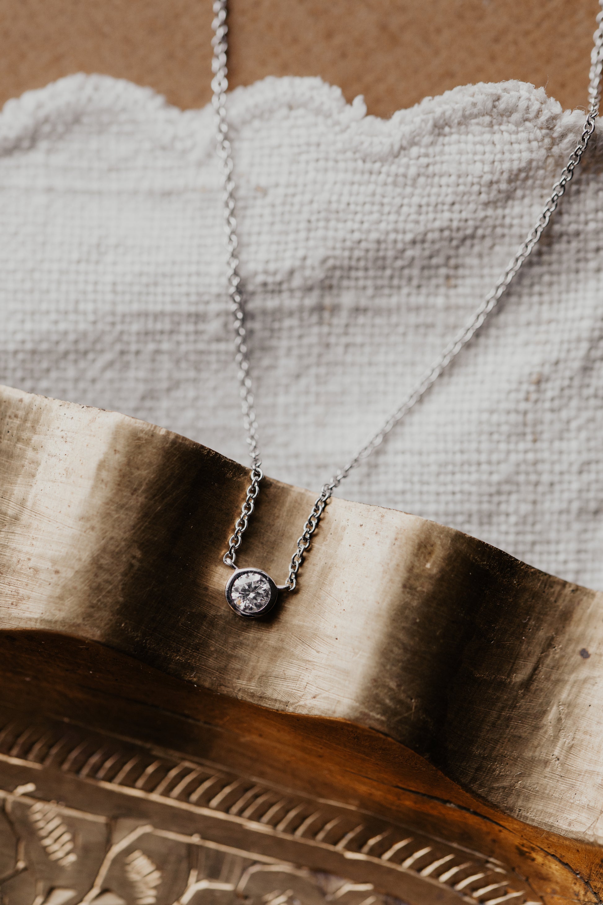 Bezel Set Diamond on Chain Necklace on a 14k white gold chain