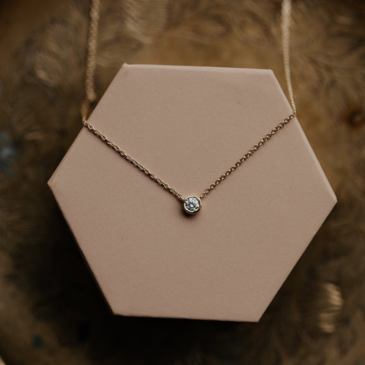Bezel Set Diamond on Chain Necklace on a 14k yellow gold chain
