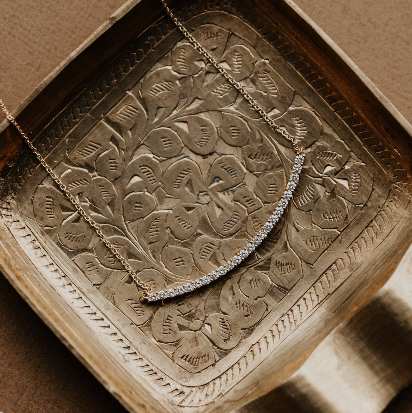 Curved Pave Diamond Bar Necklace