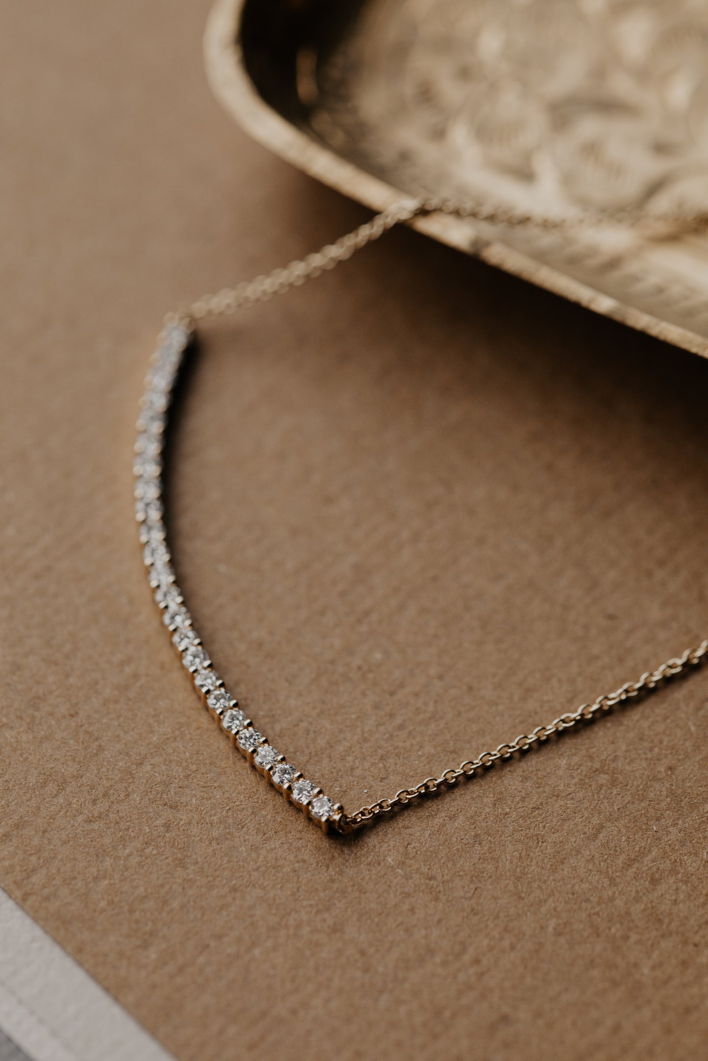 Curved Pave Diamond Bar Necklace