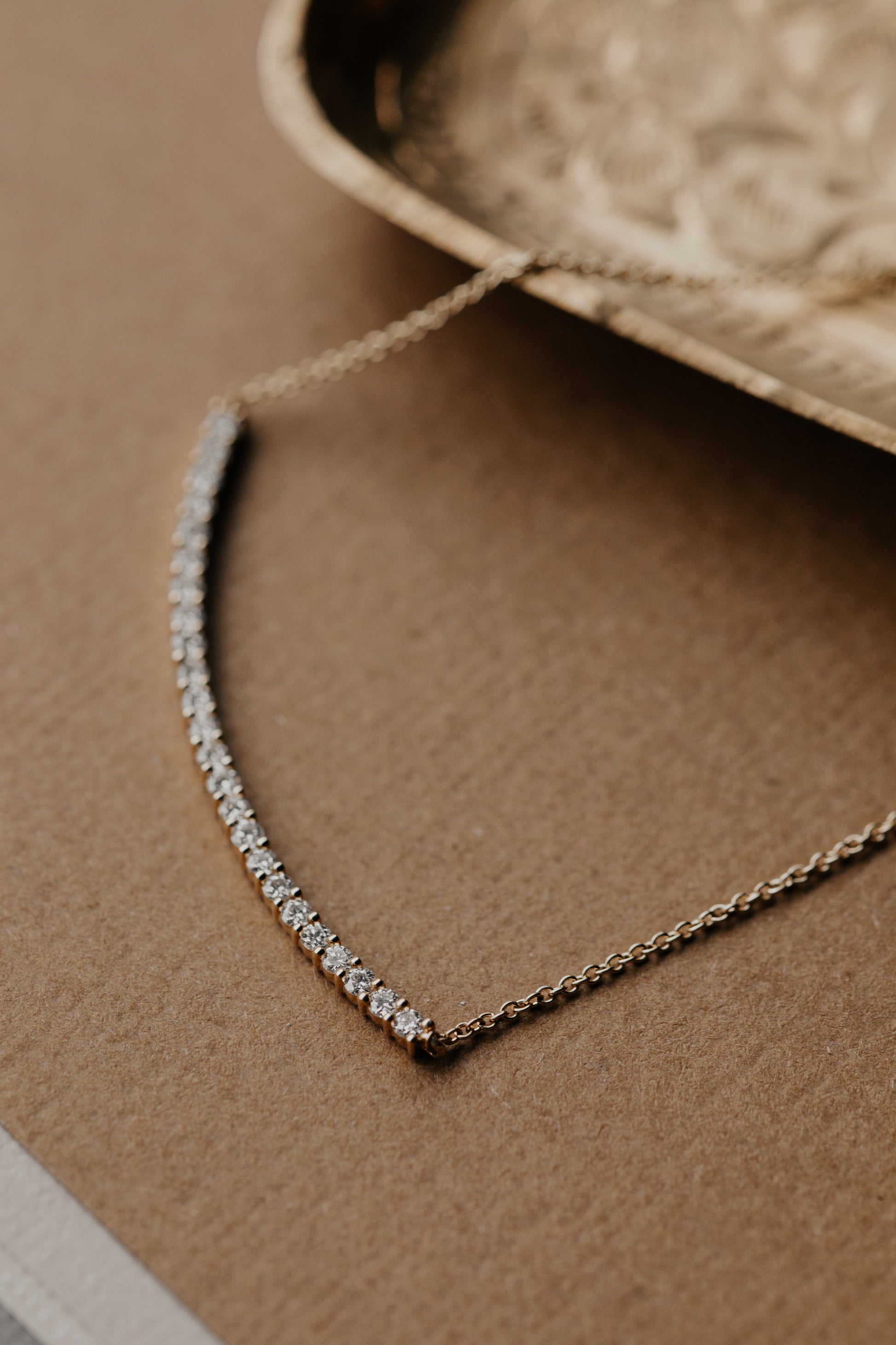 Curved Pave Diamond Bar Necklace