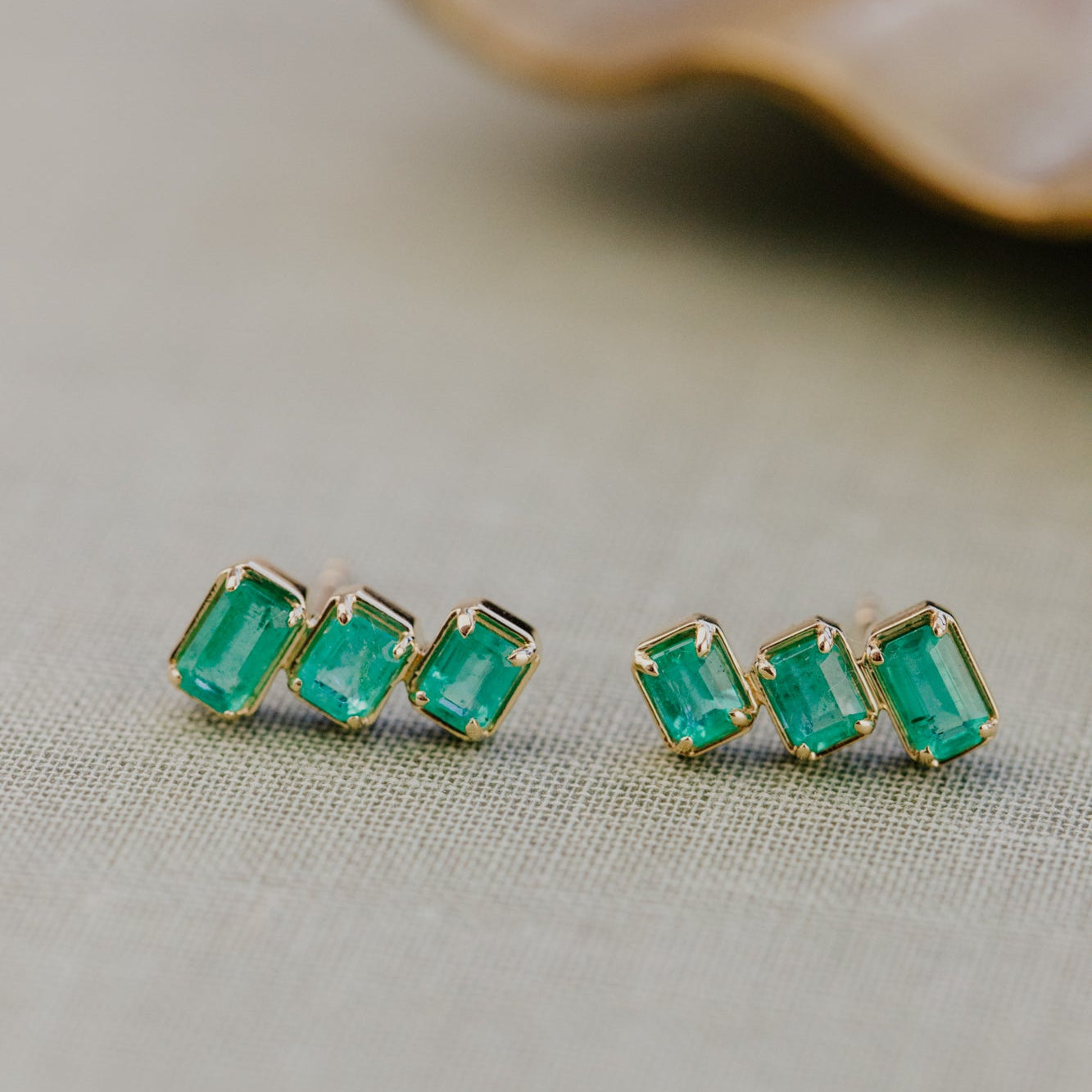 Emerald Cut Green Emerald Climber Stud Earrings