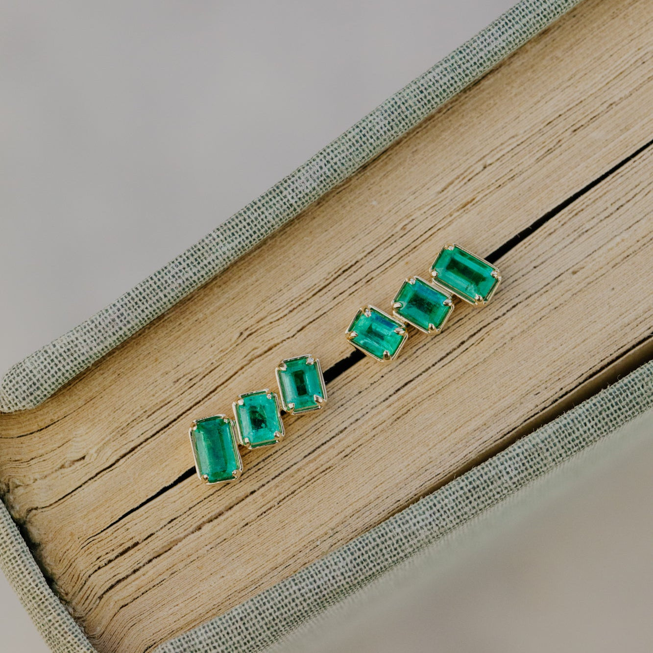Emerald Cut Green Emerald Climber Stud Earrings