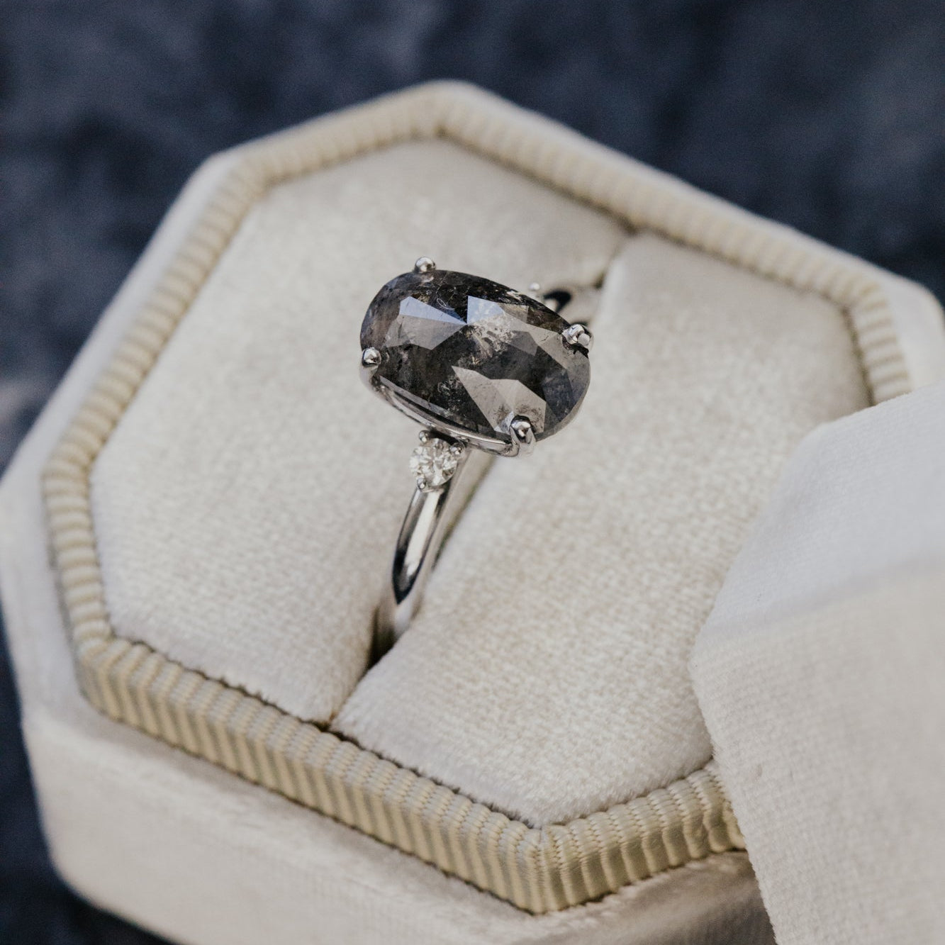 The Isla 2.91 ct Oval Galaxy Diamond with Side Stones Ring
