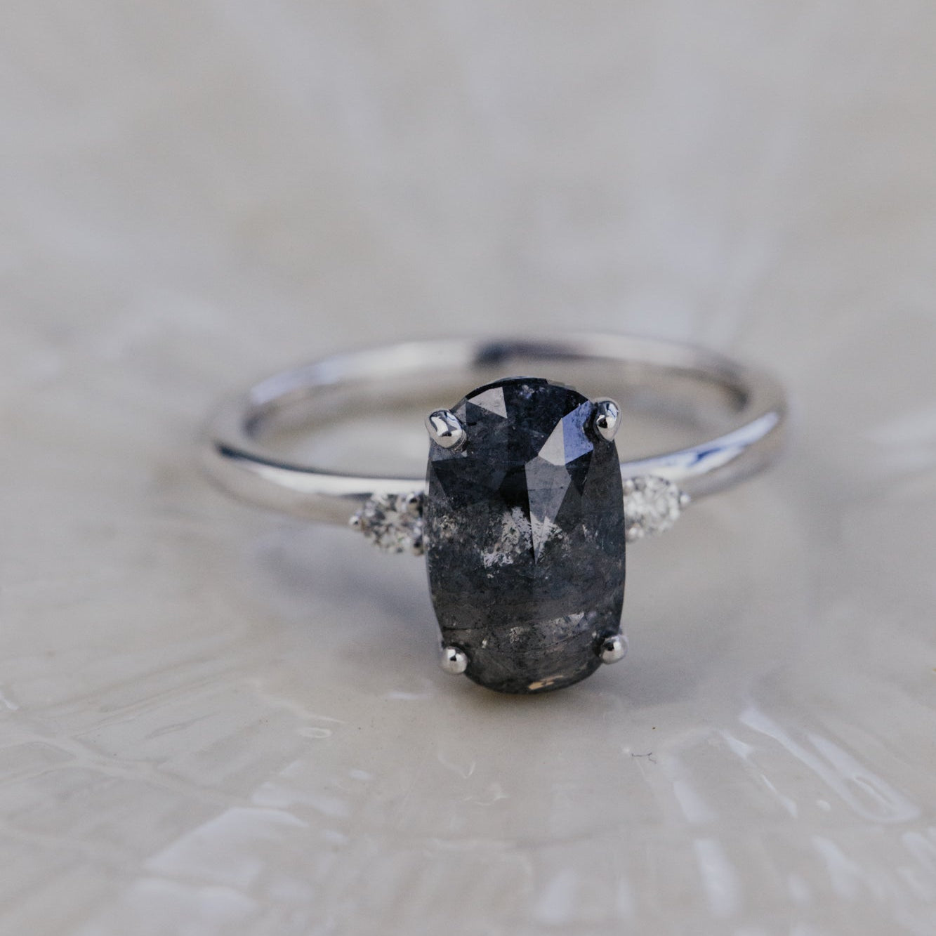The Isla 2.91 ct Oval Galaxy Diamond with Side Stones Ring