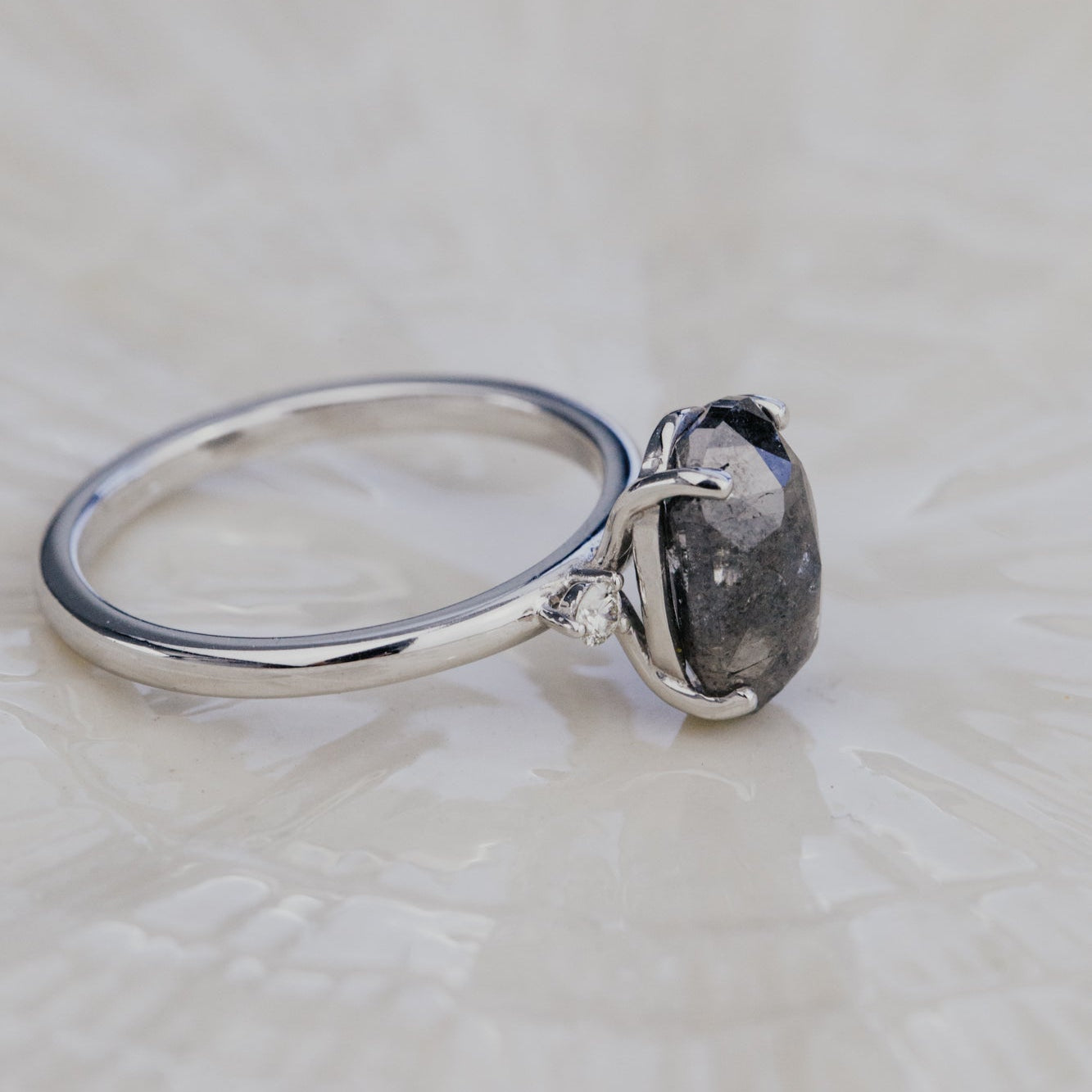The Isla 2.91 ct Oval Galaxy Diamond with Side Stones Ring