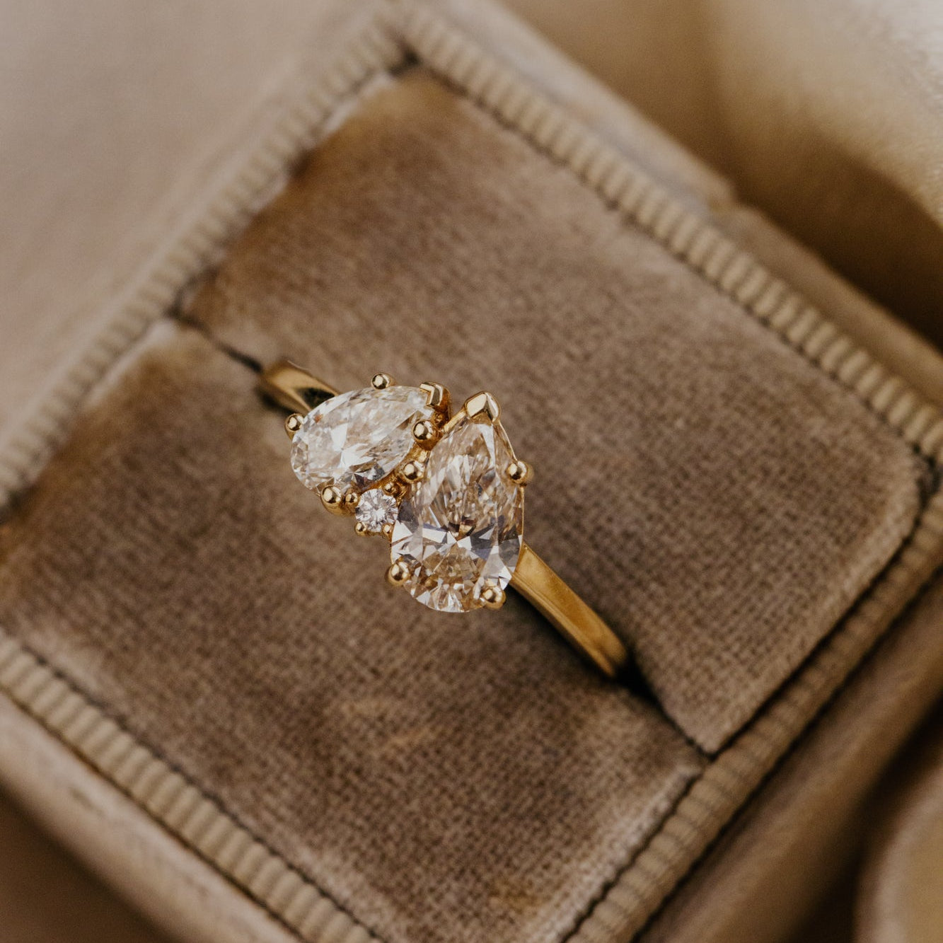 The Toi et Moi 1.00 ct Pear Champagne and .50 ct Pear White Diamond Ring