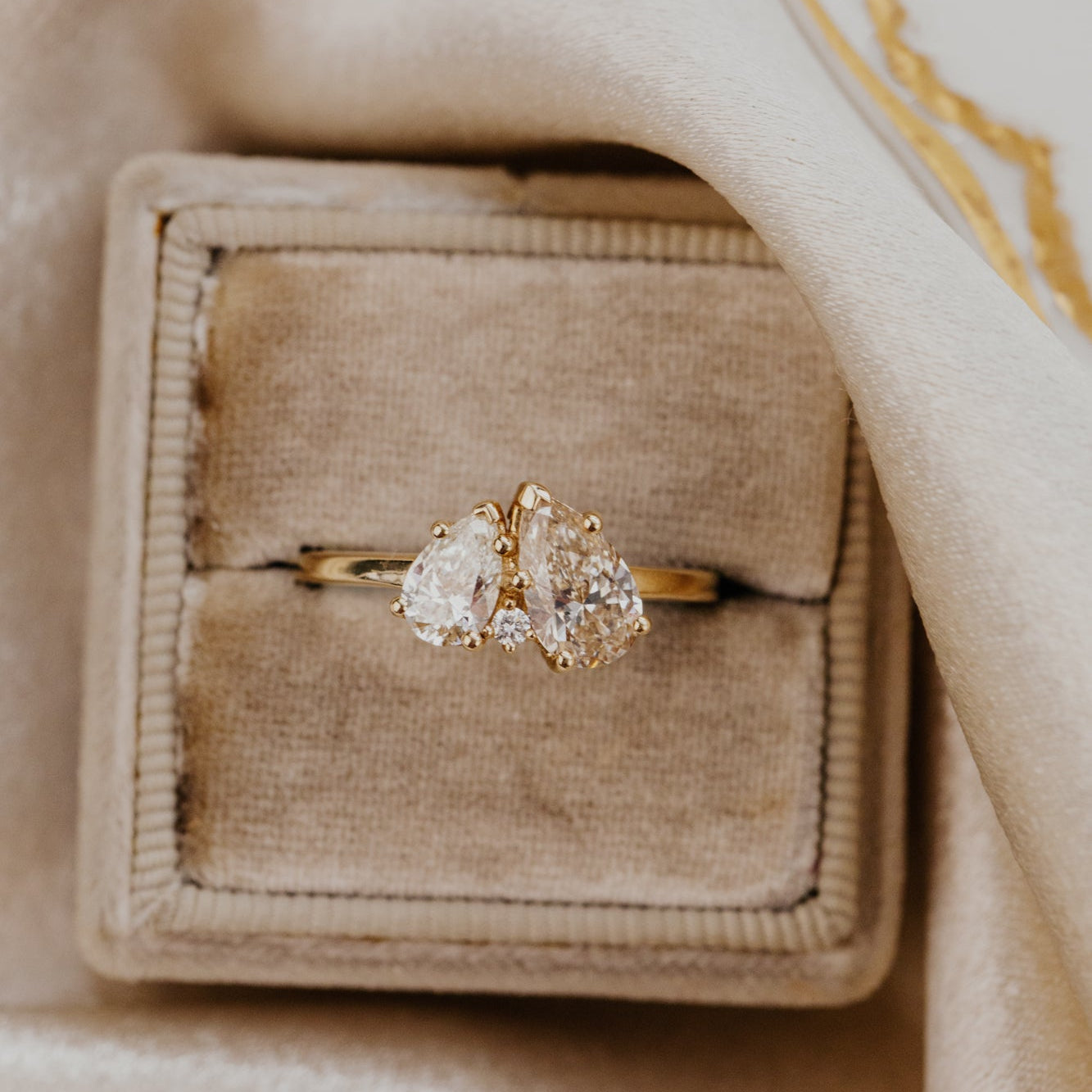 The Toi et Moi 1.00 ct Pear Champagne and .50 ct Pear White Diamond Ring