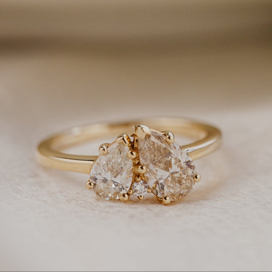 The Toi et Moi 1.00 ct Pear Champagne and .50 ct Pear White Diamond Ring