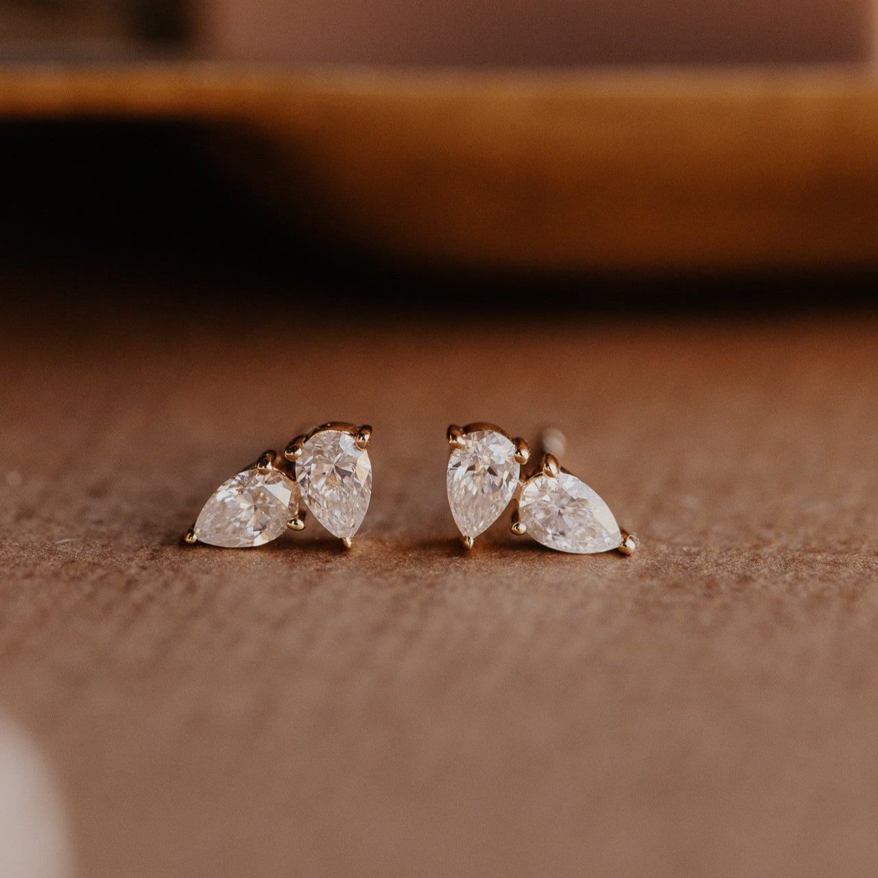 Two Pear Diamond Stud Earrings