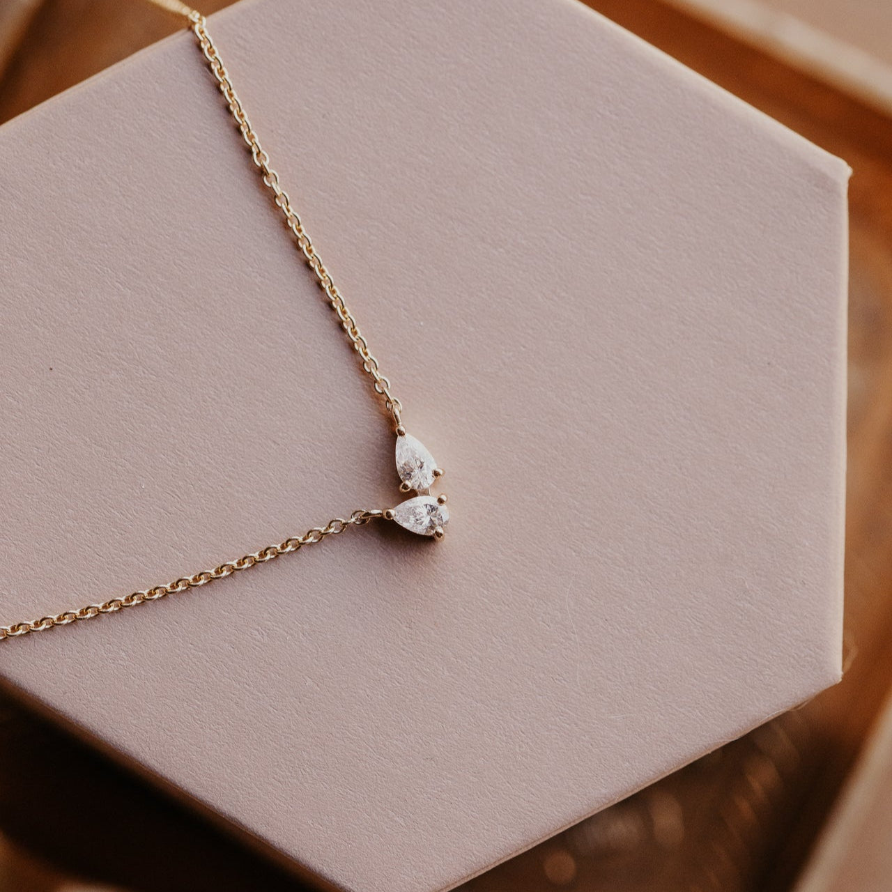 Mini Two Pear Diamonds on Chain Necklace