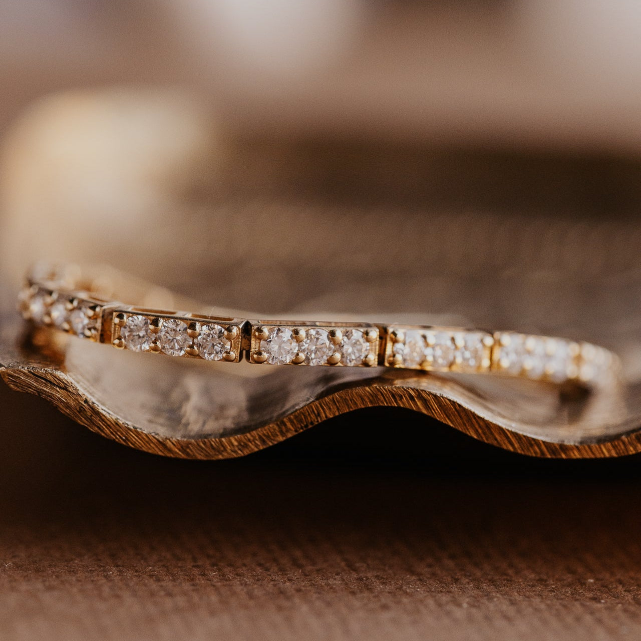 Detail shot of the round diamonds in the Pave Round Diamond Bar Bracelet