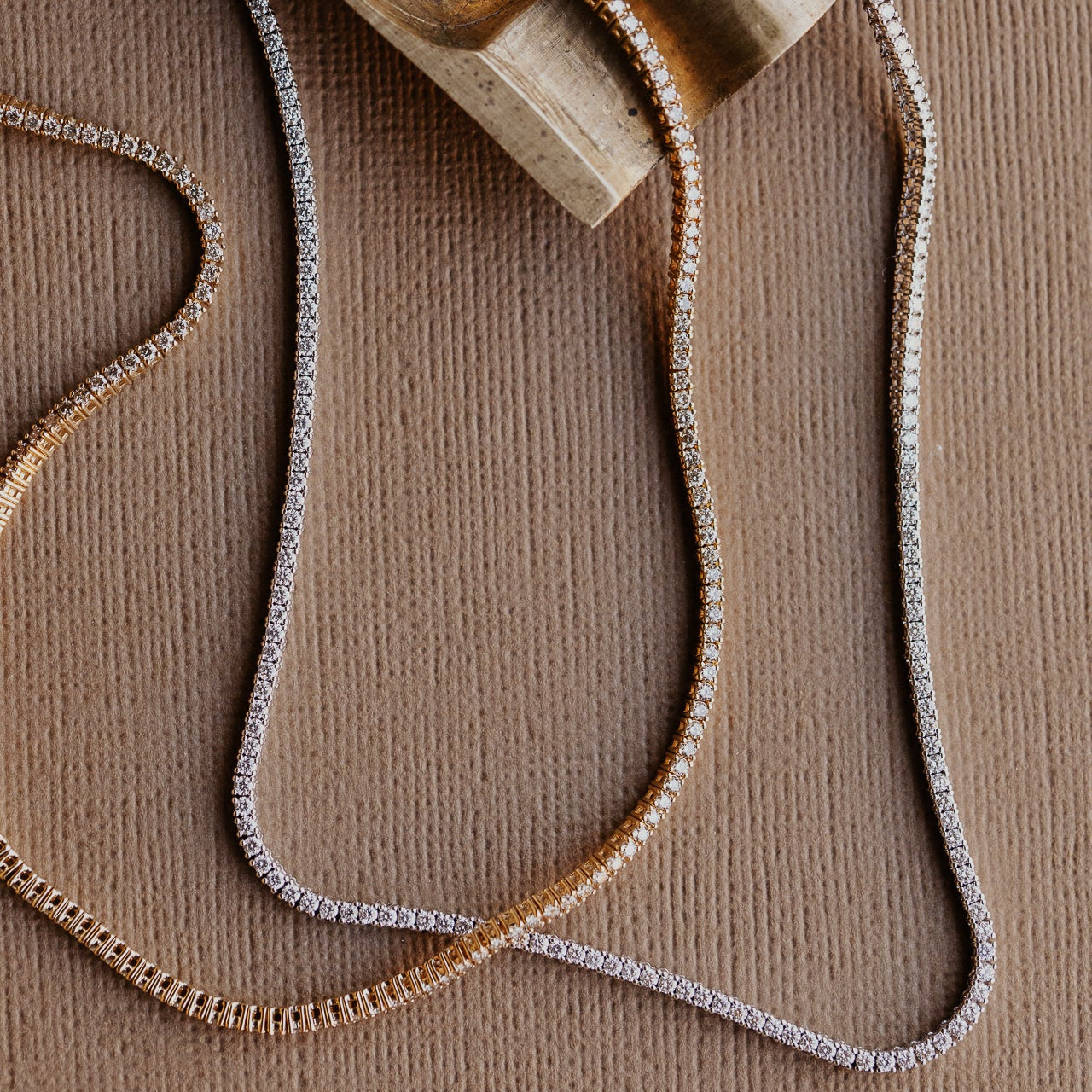 Four Prong Round Diamond Tennis Necklace in 14k yellow and white gold