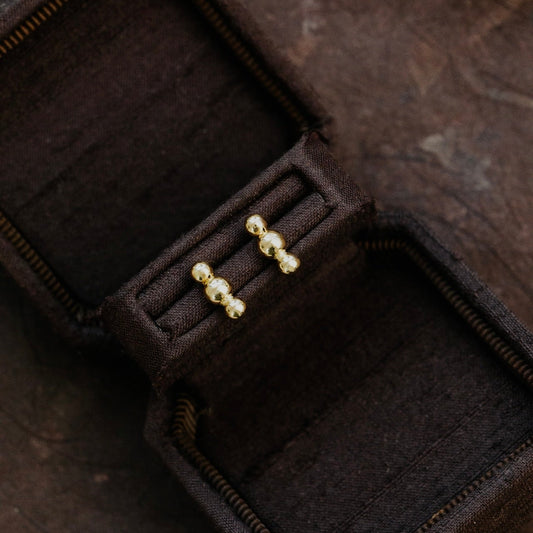 Triple Ball Gold Stud Earrings